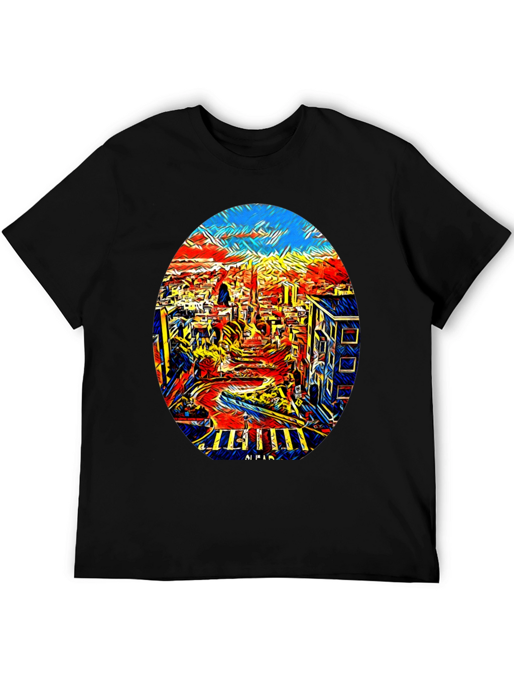 Abstract Cityscape Graphic Tee - Black