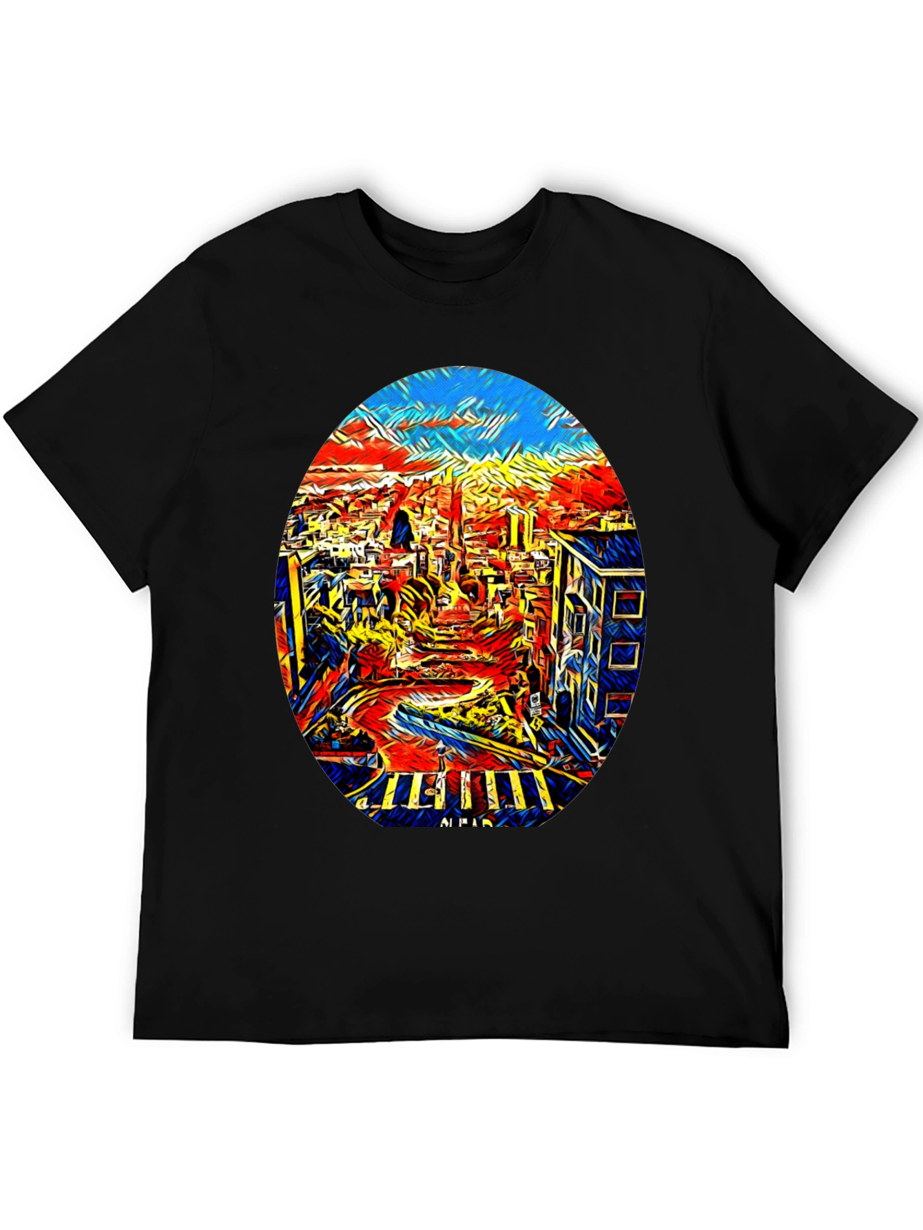 Abstract Cityscape Graphic Tee - Black