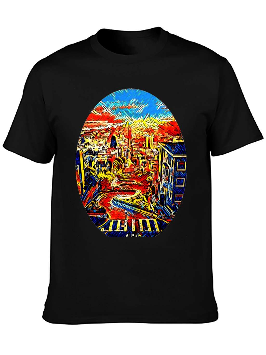 Abstract Cityscape Graphic Tee - Black