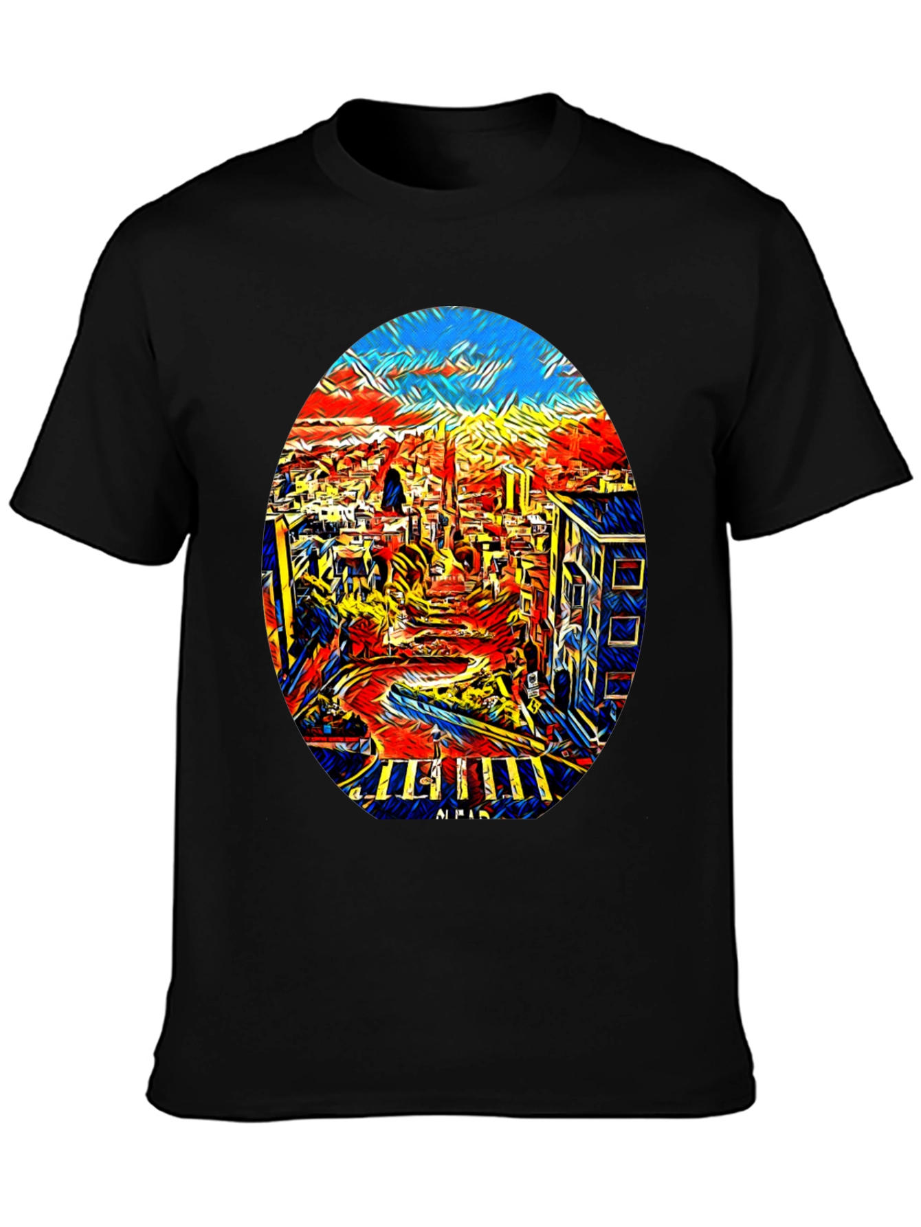 Abstract Cityscape Graphic Tee - Black