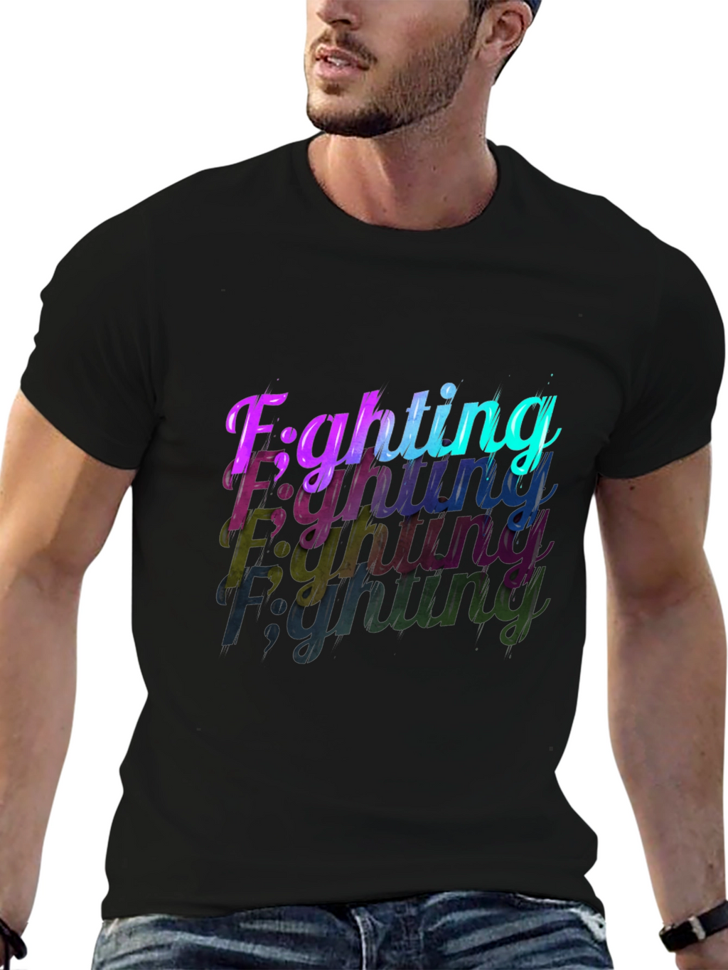 Fighting Graphic Black T-Shirt