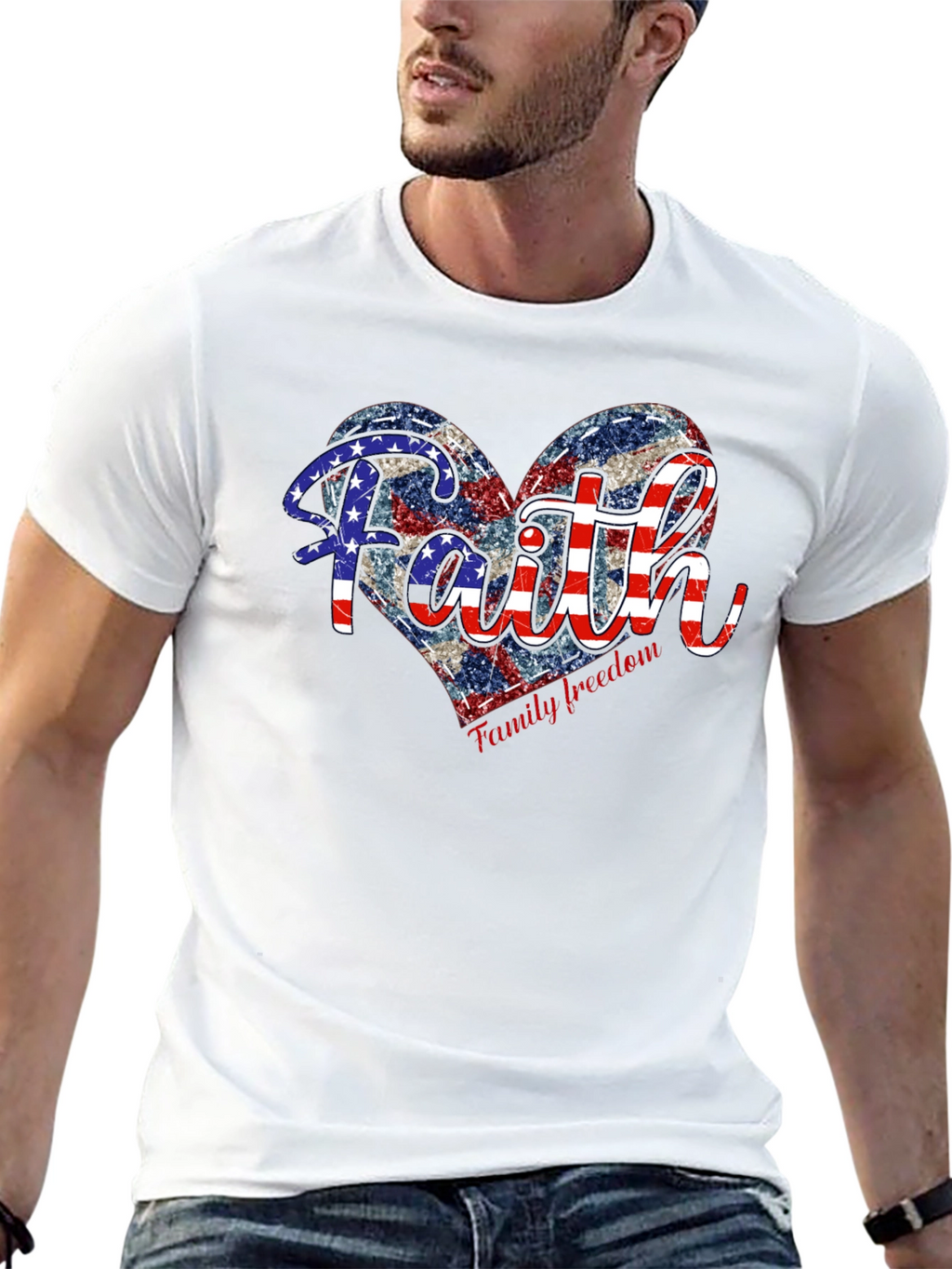 Faith Family Freedom Patriotic Heart T-Shirt