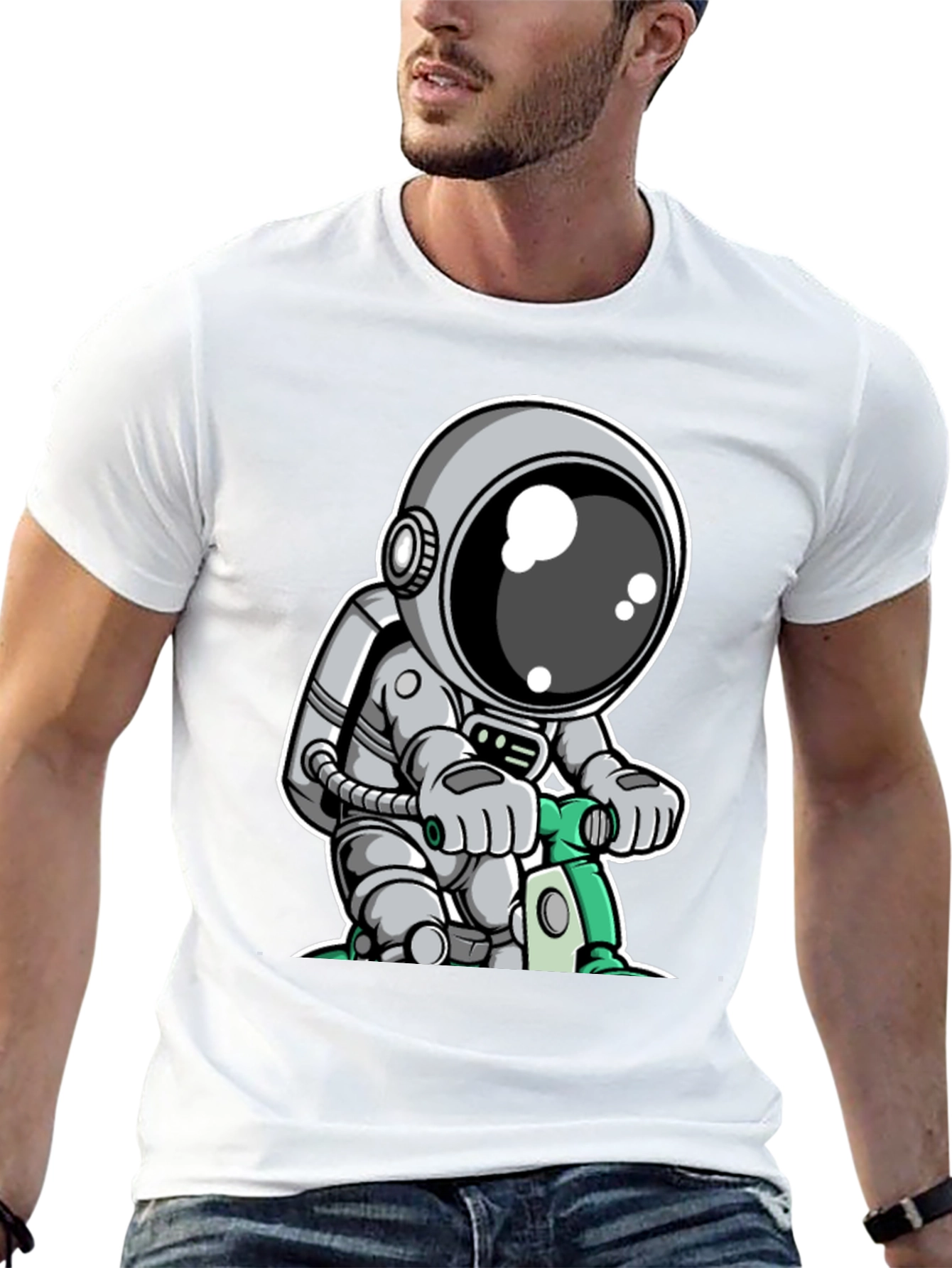 Astronaut on Scooter Graphic Tee - Cool Spaceman Design