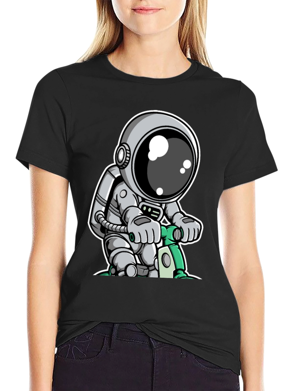 Astronaut on Scooter Graphic Tee - Cool Spaceman Design
