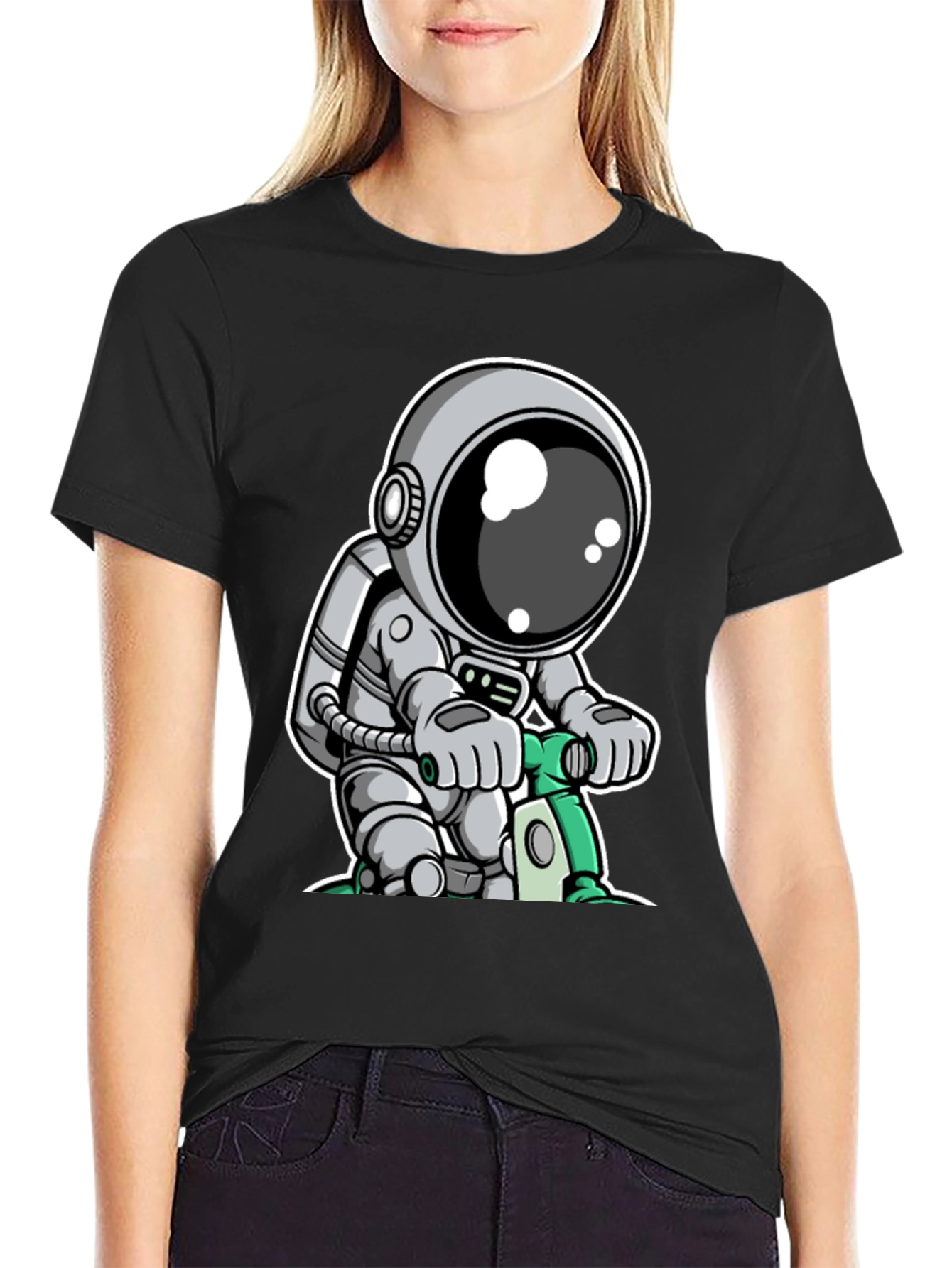 Astronaut on Scooter Graphic Tee - Cool Spaceman Design