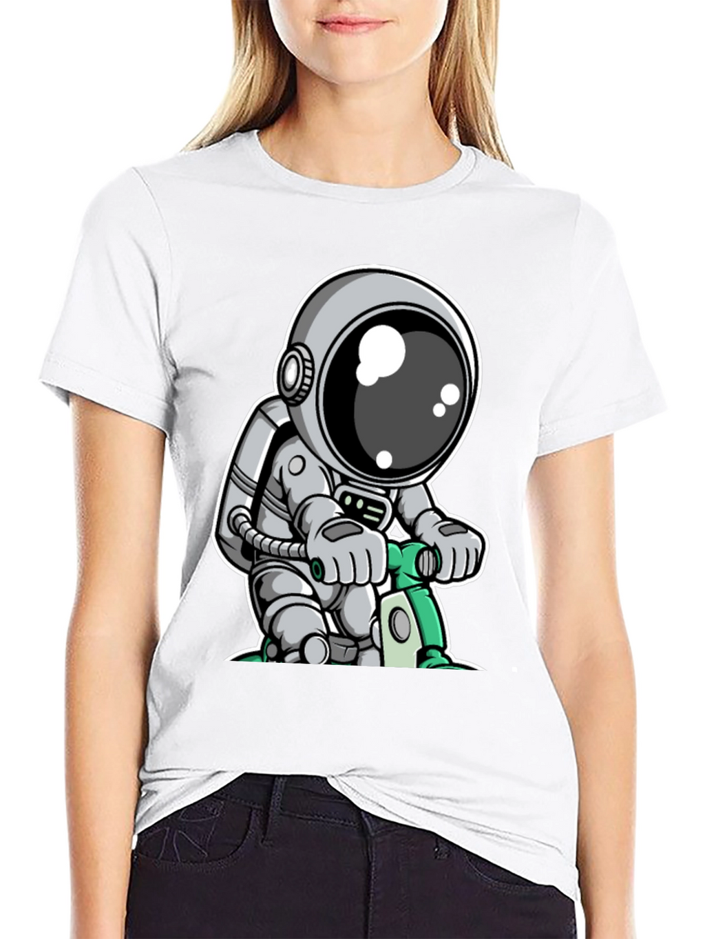 Astronaut on Scooter Graphic Tee - Cool Spaceman Design
