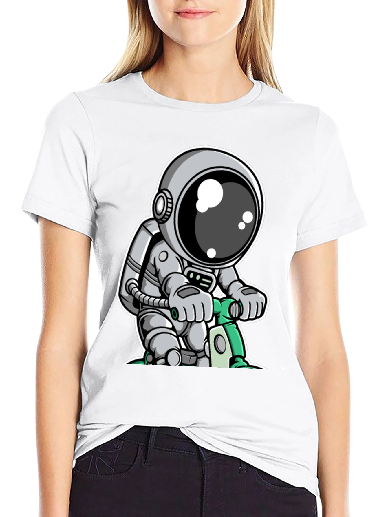 Astronaut on Scooter Graphic Tee - Cool Spaceman Design