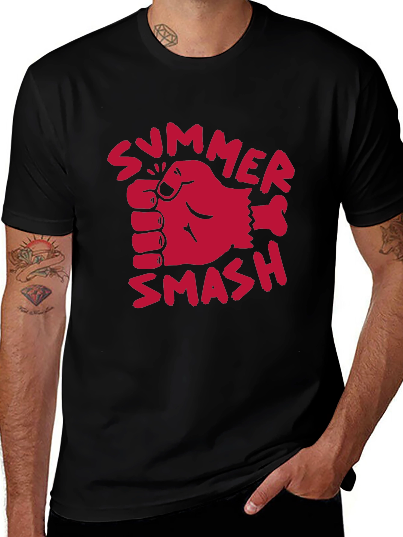 Summer Smash Graphic Tee - Bold Black Cotton T-Shirt