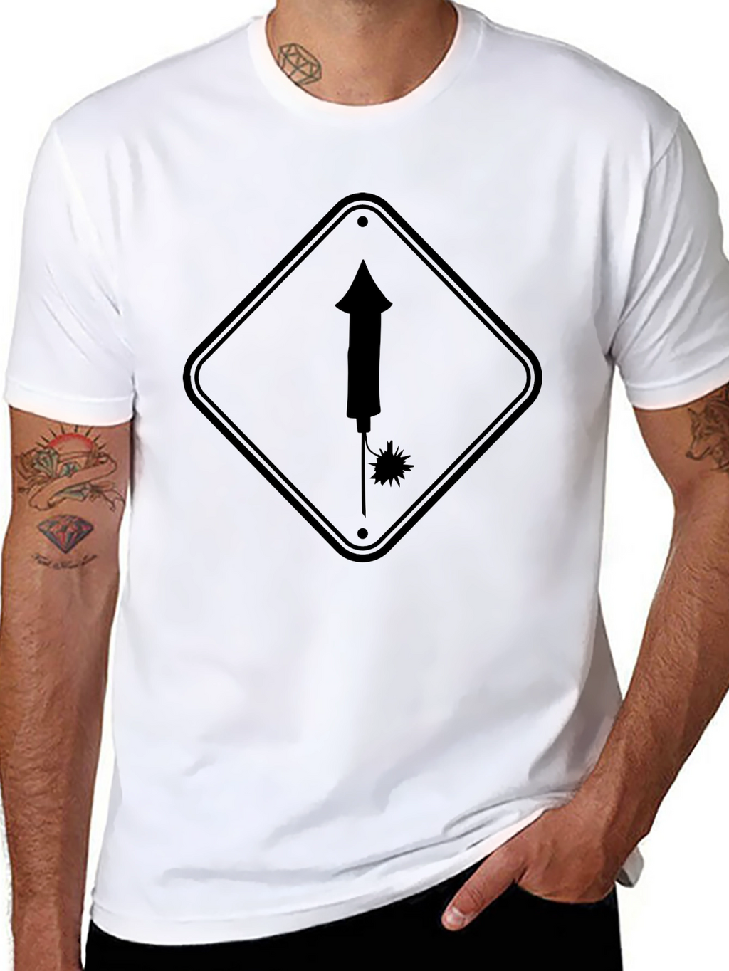 Novelty Firework Sign Black T-Shirt