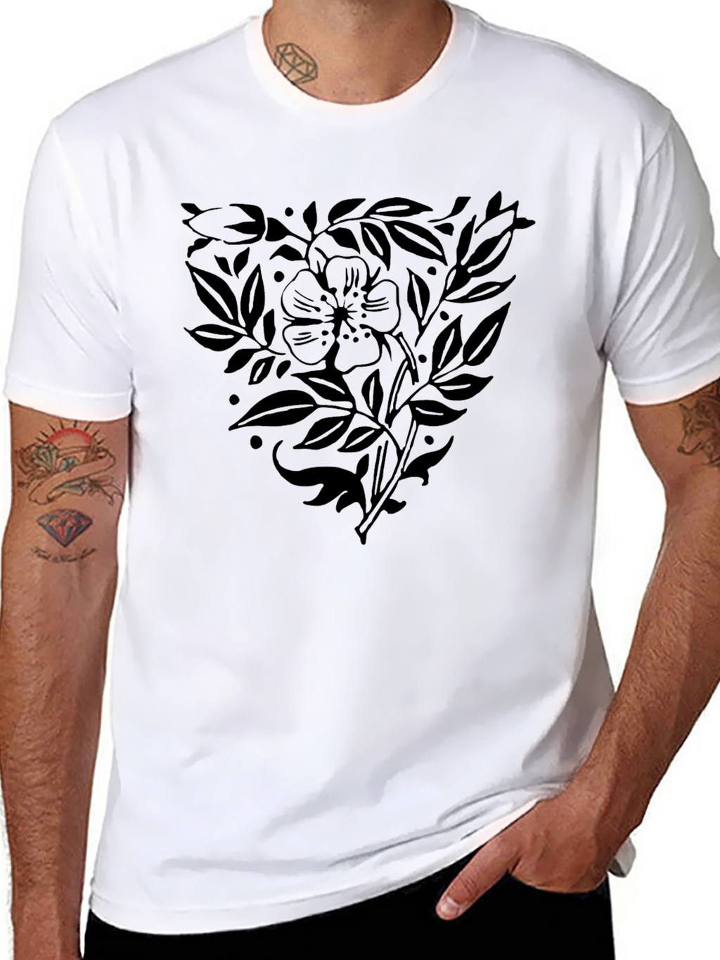 Black Floral Print T-Shirt for Men