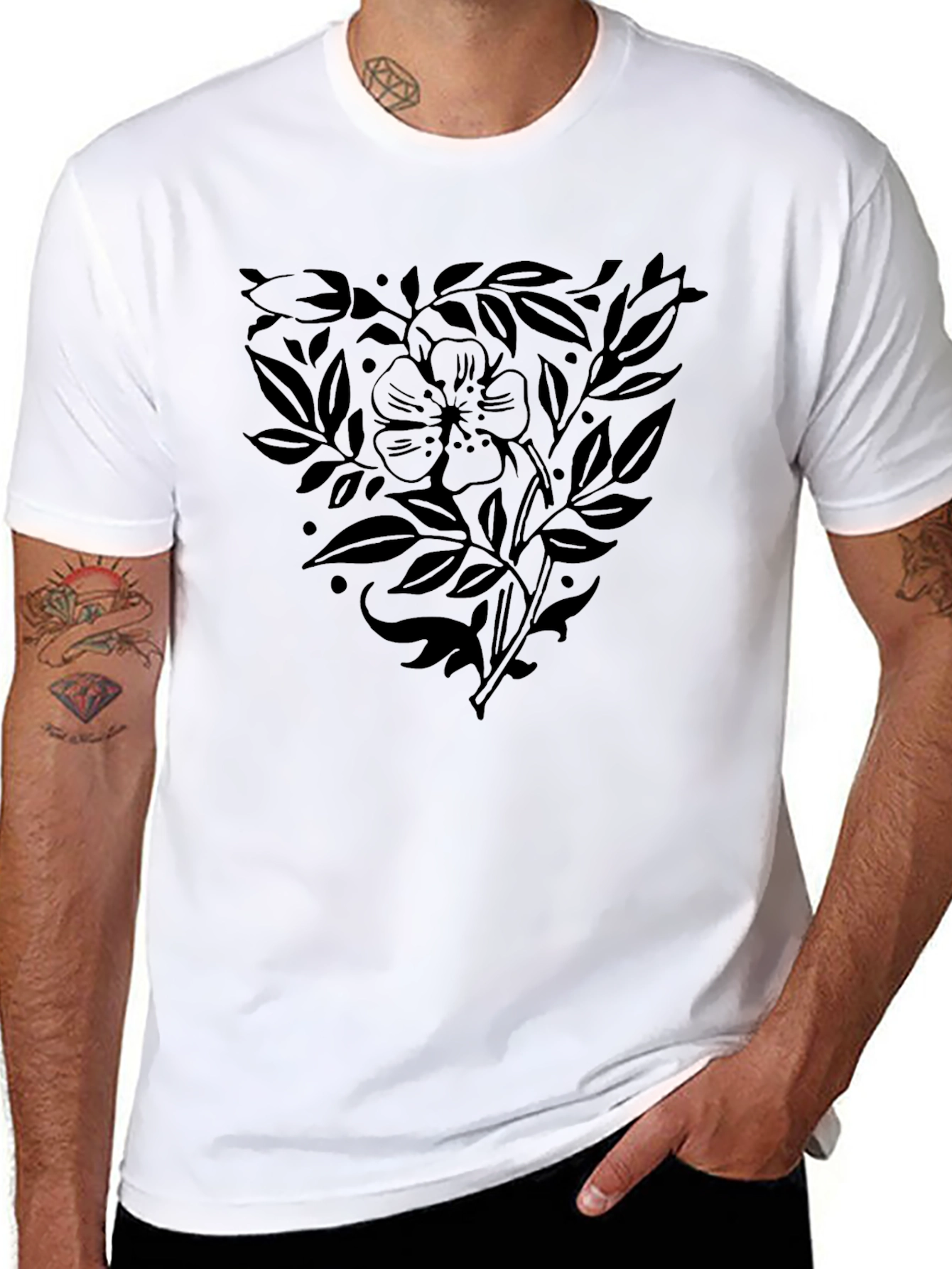 Black Floral Print T-Shirt for Men