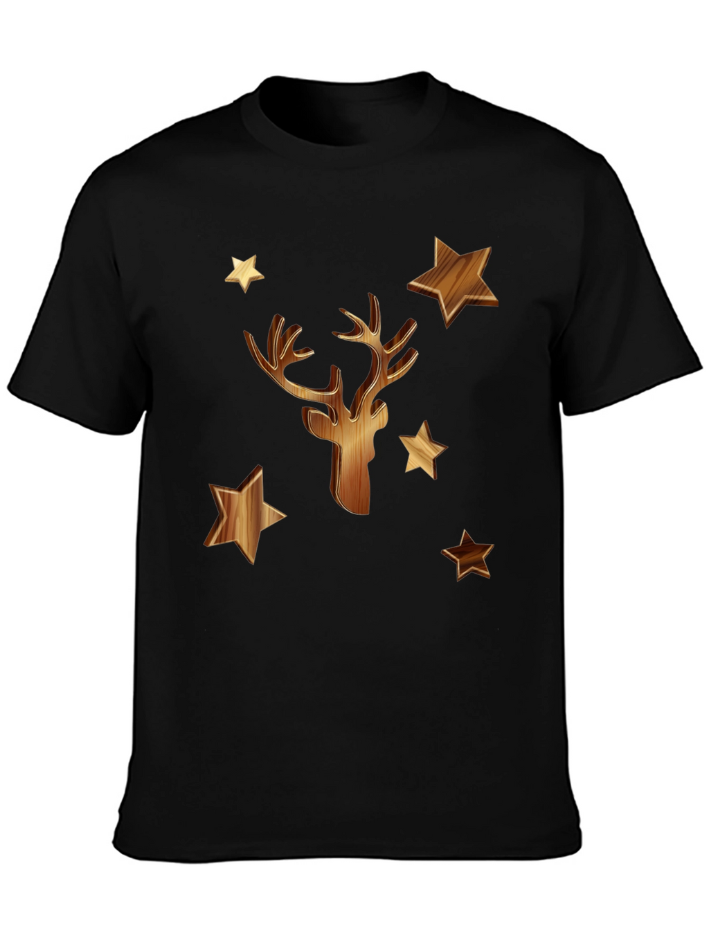Wooden Deer & Stars Black T-Shirt