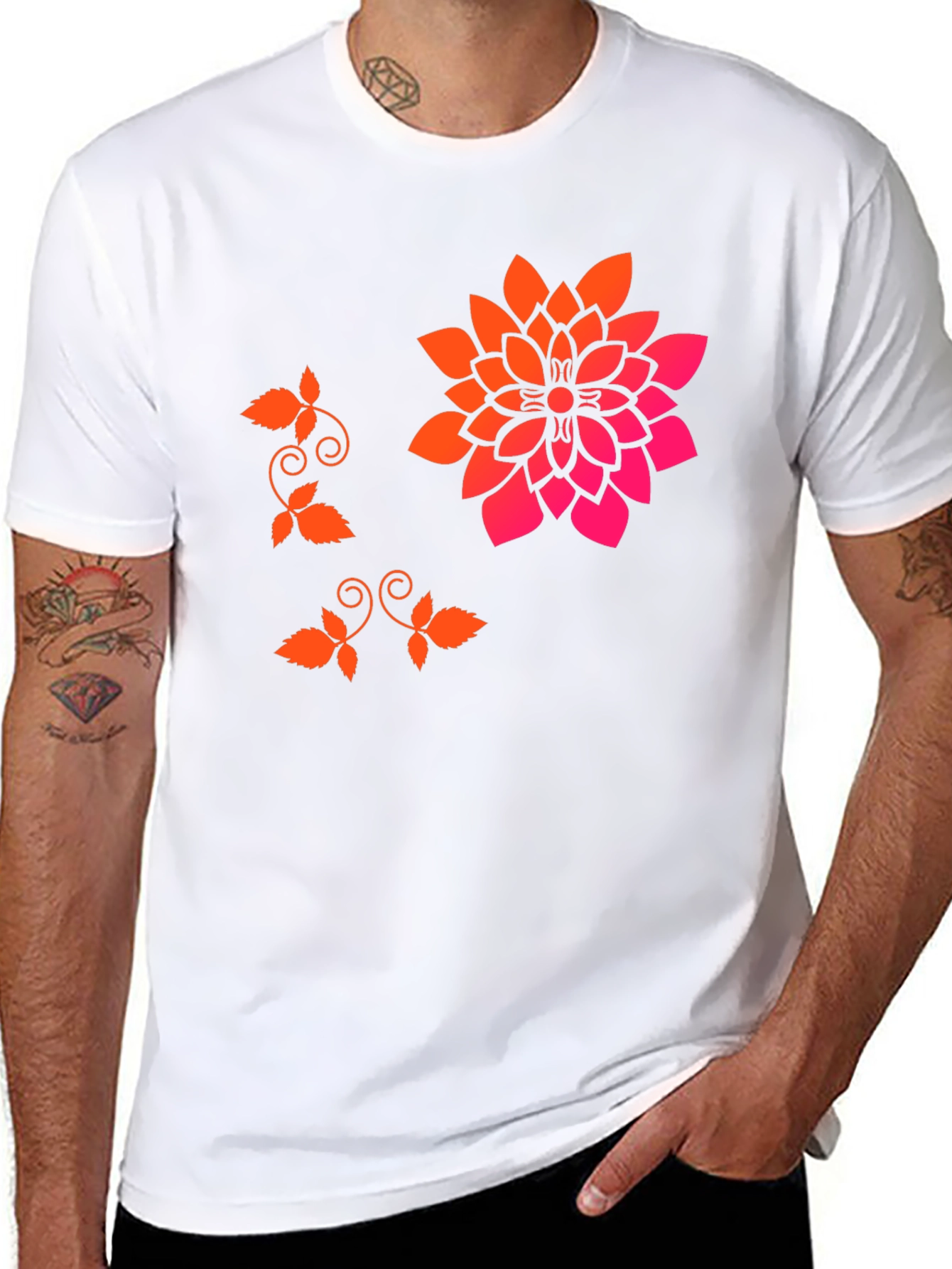 Stylish Black T-Shirt with Floral Accent