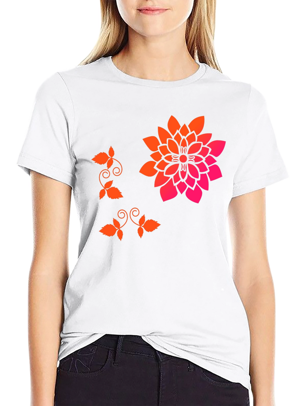 Stylish Black T-Shirt with Floral Accent