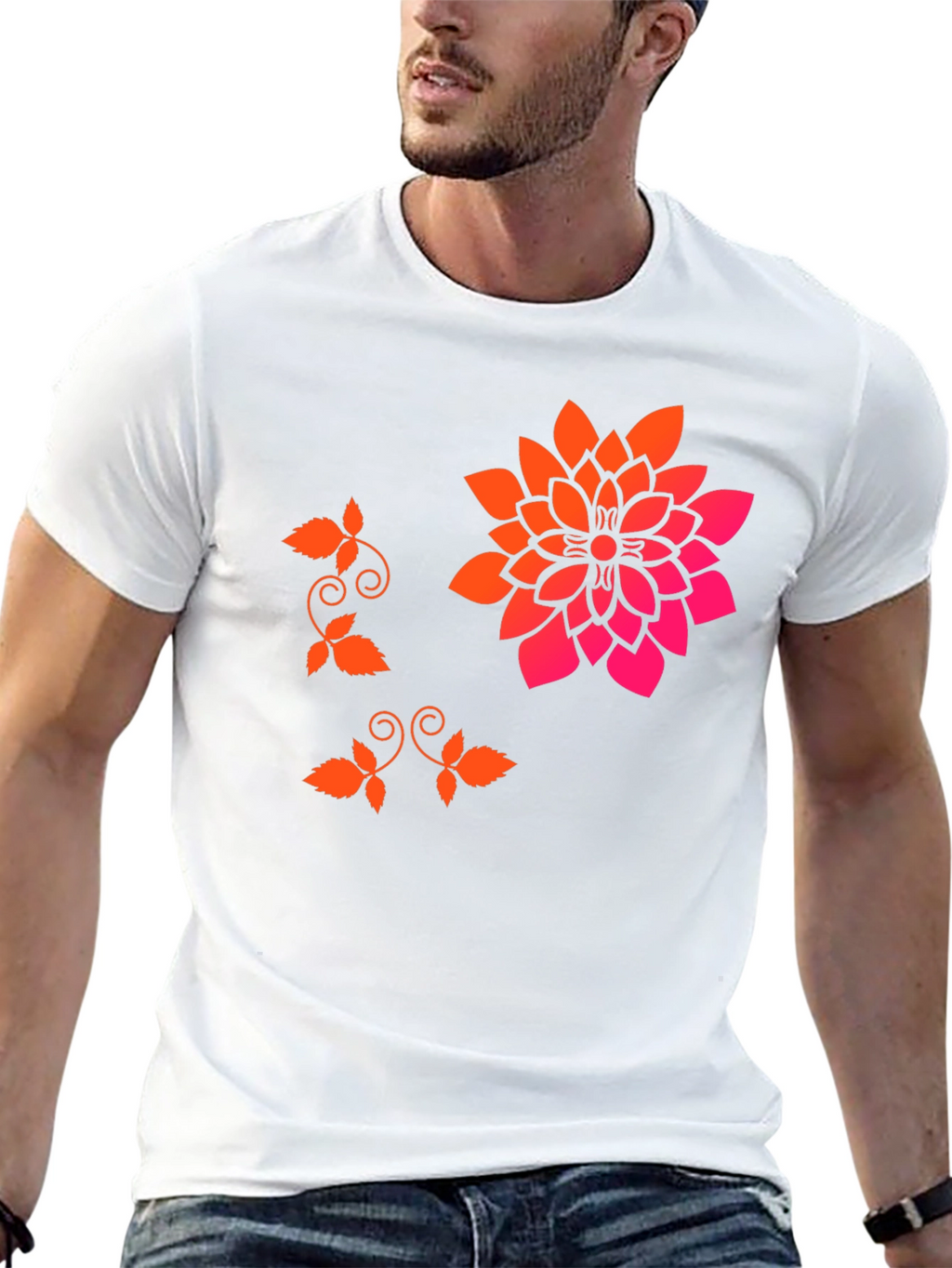 Stylish Black T-Shirt with Floral Accent