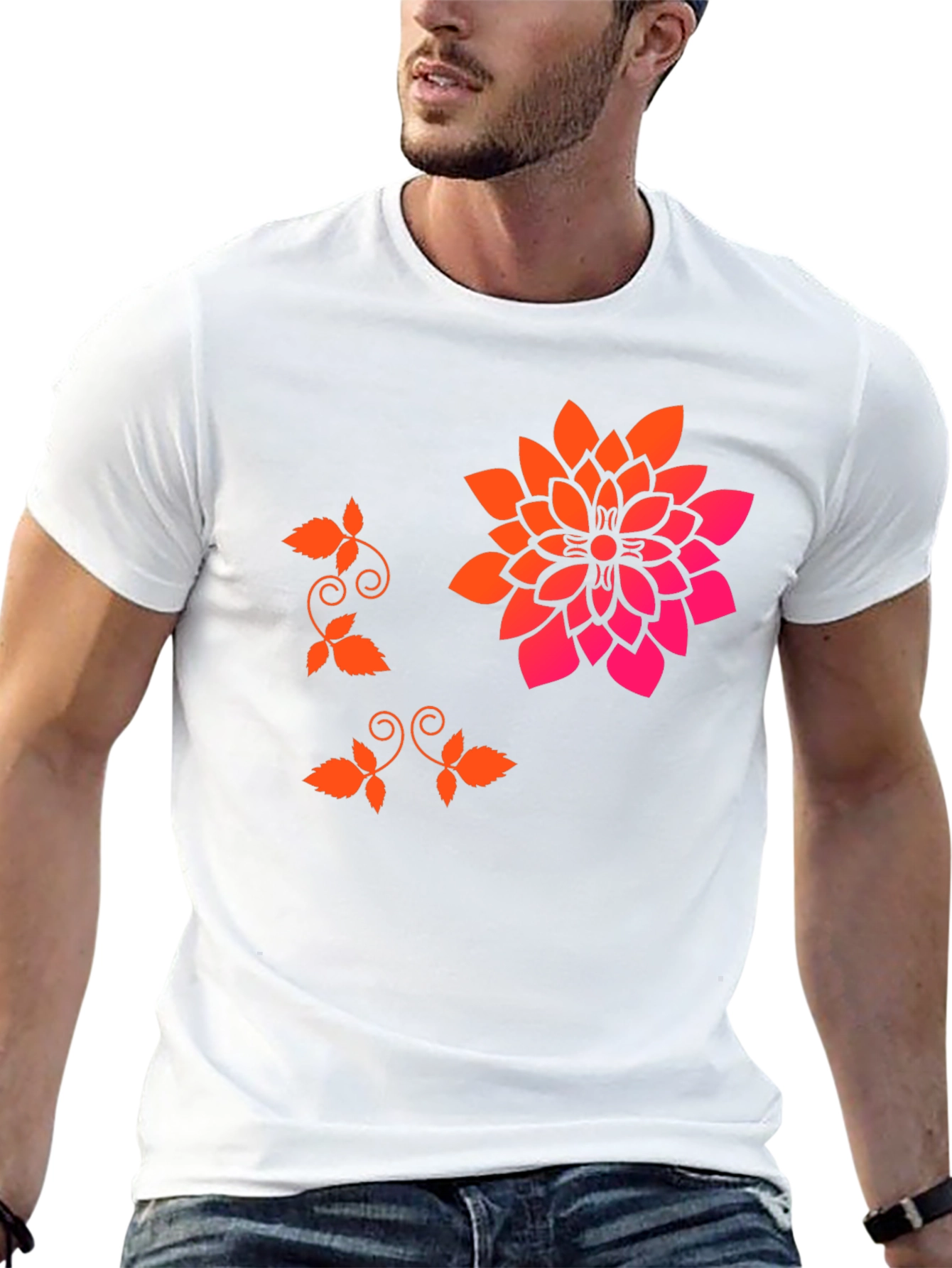 Stylish Black T-Shirt with Floral Accent