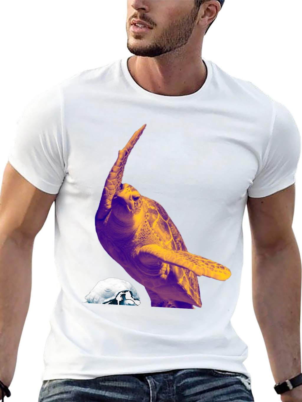 Turtle Graphic Tee - Mens Black Crew Neck T-Shirt