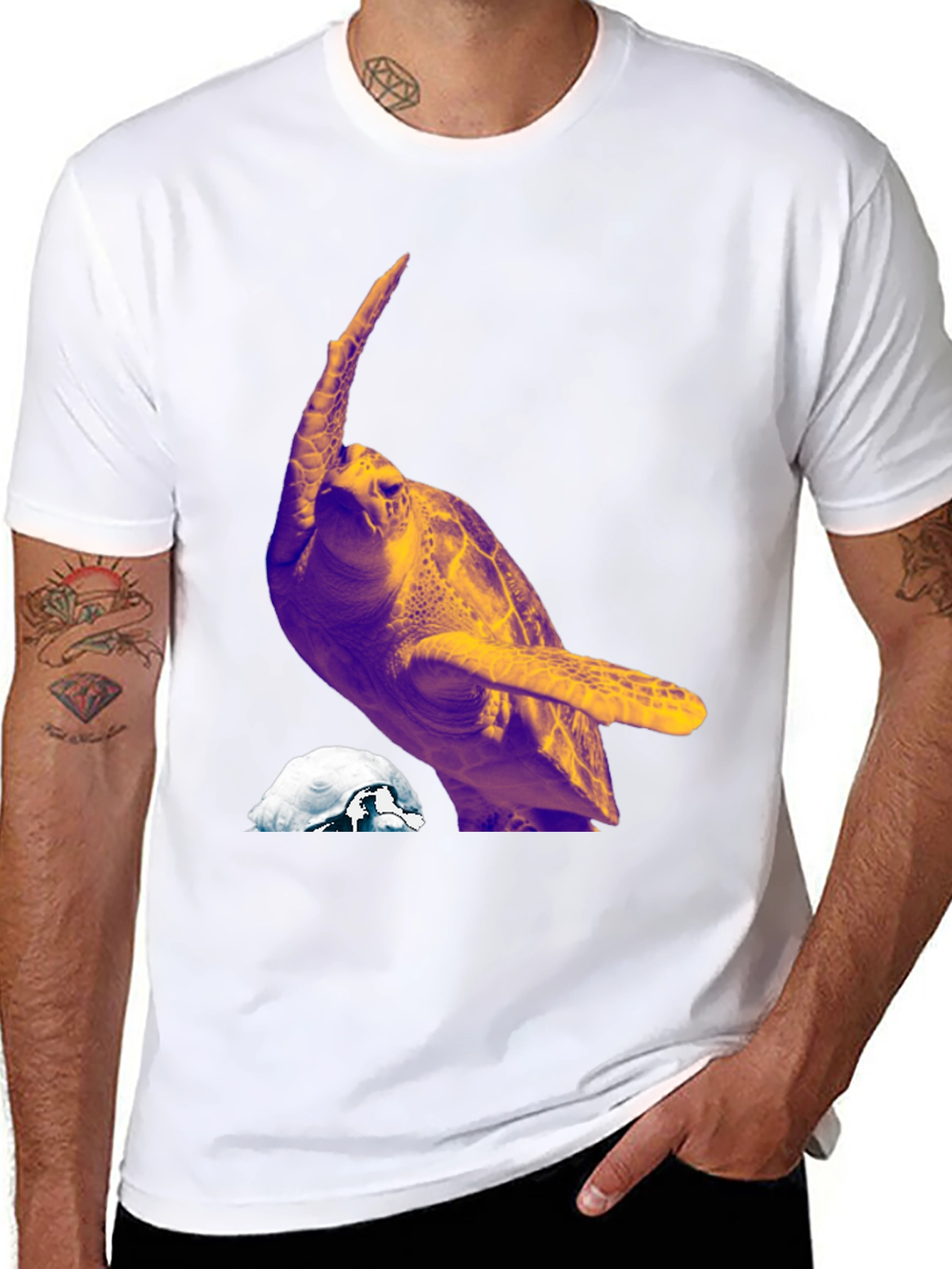 Turtle Graphic Tee - Mens Black Crew Neck T-Shirt
