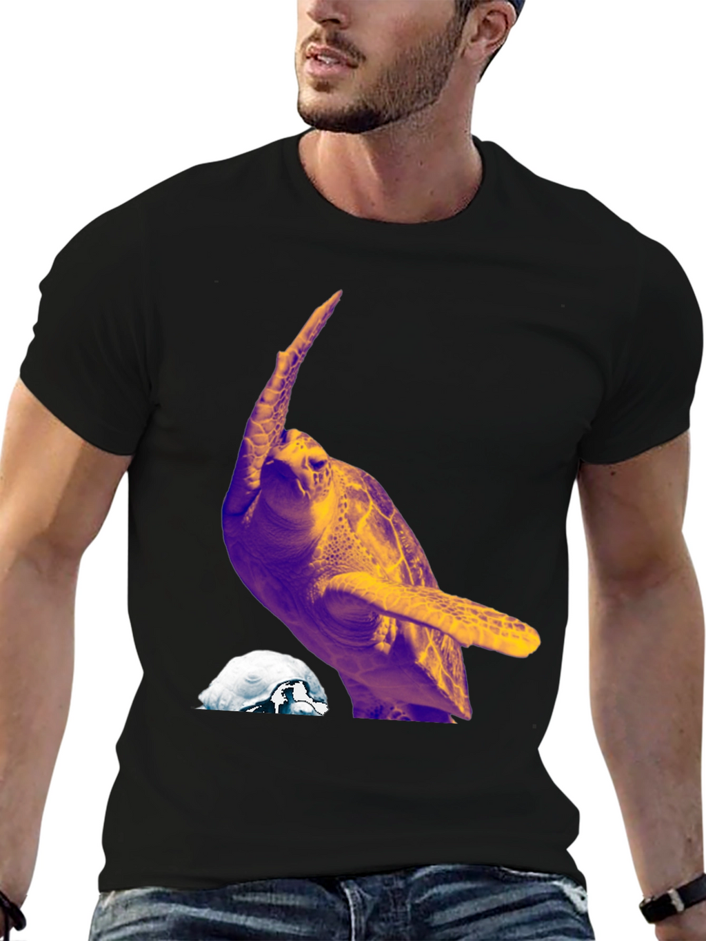 Turtle Graphic Tee - Mens Black Crew Neck T-Shirt