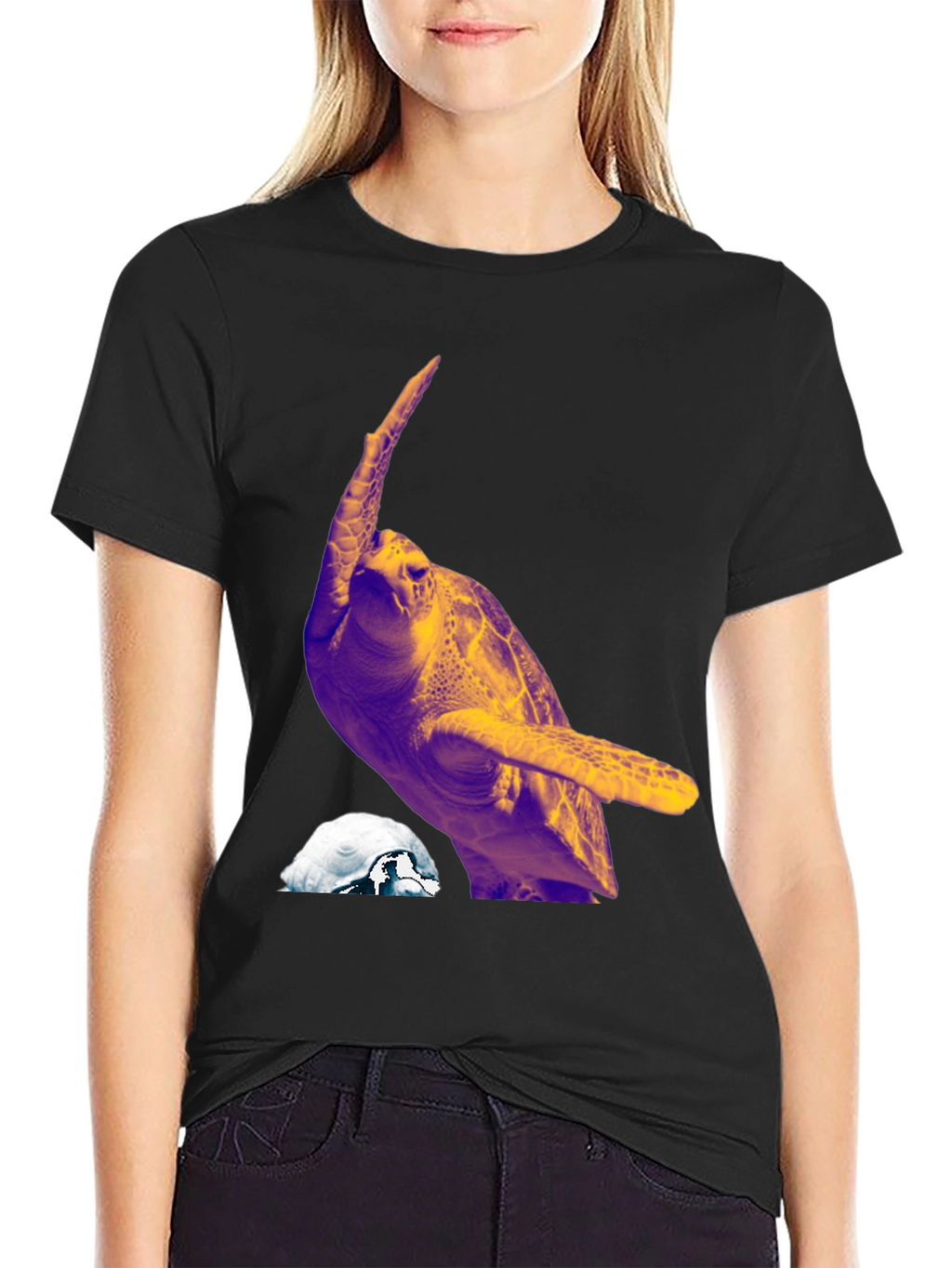 Turtle Graphic Tee - Mens Black Crew Neck T-Shirt