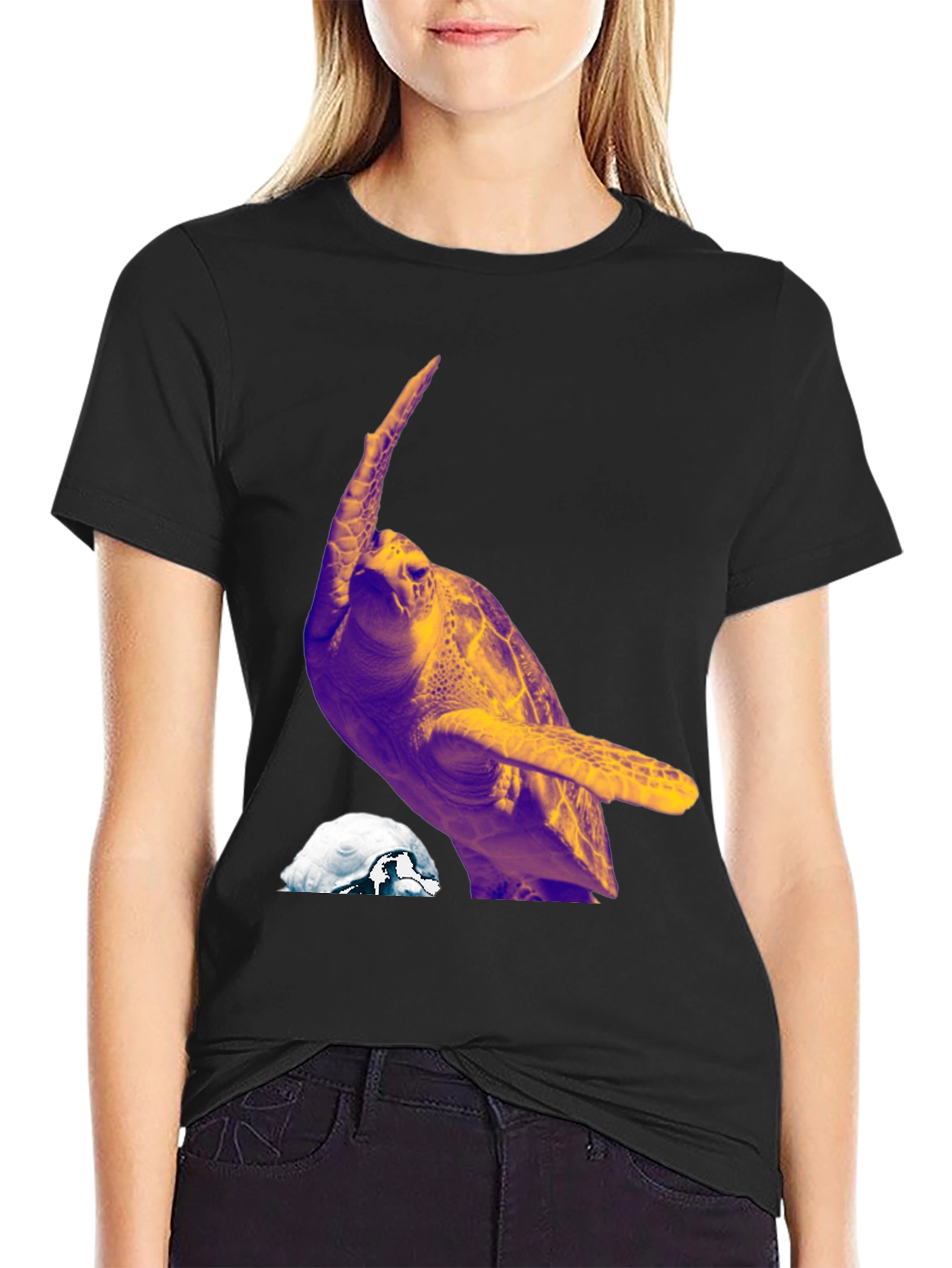 Turtle Graphic Tee - Mens Black Crew Neck T-Shirt