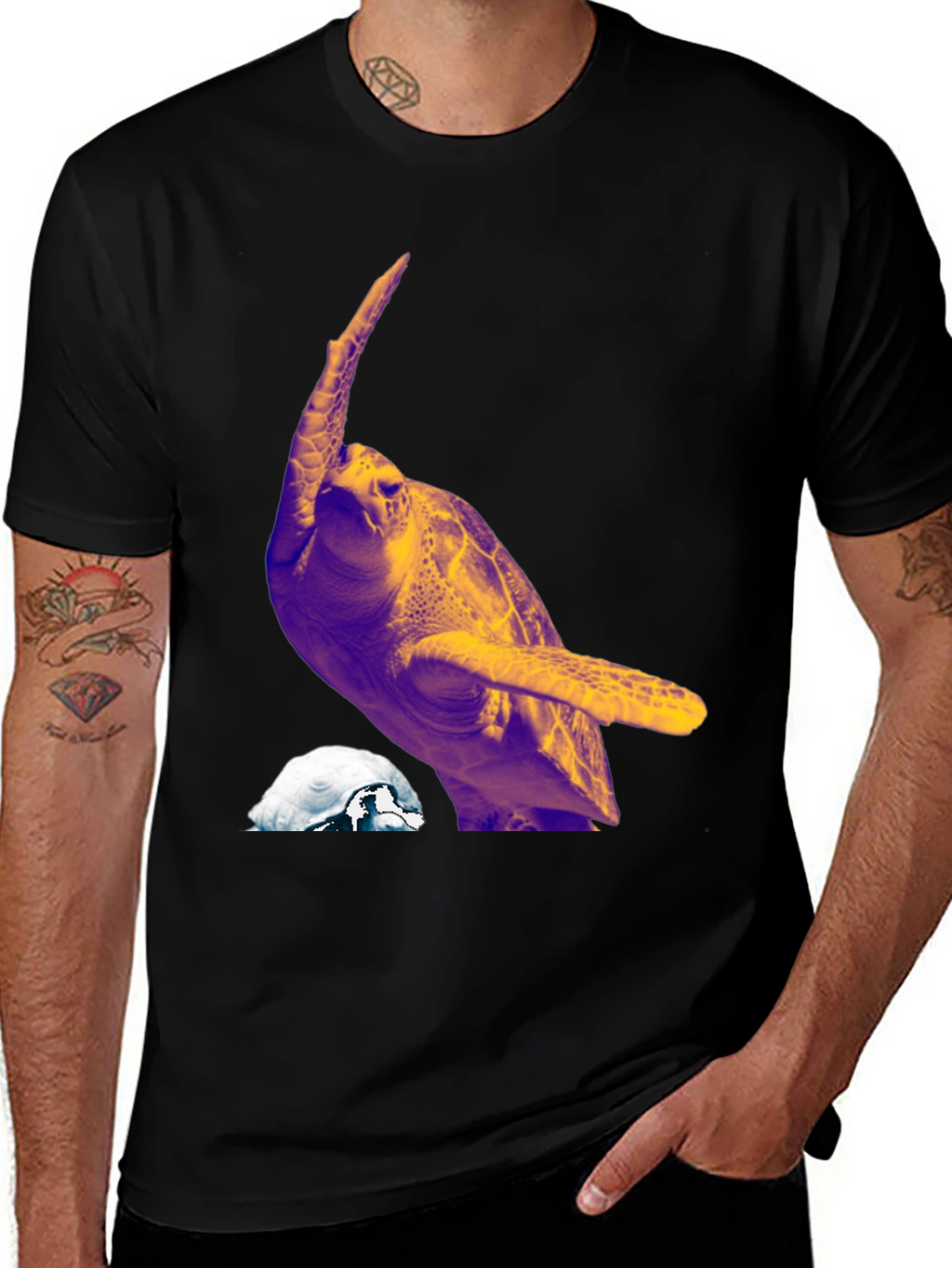 Turtle Graphic Tee - Mens Black Crew Neck T-Shirt