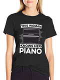 Woman Knows Piano Black Graphic T-Shirt