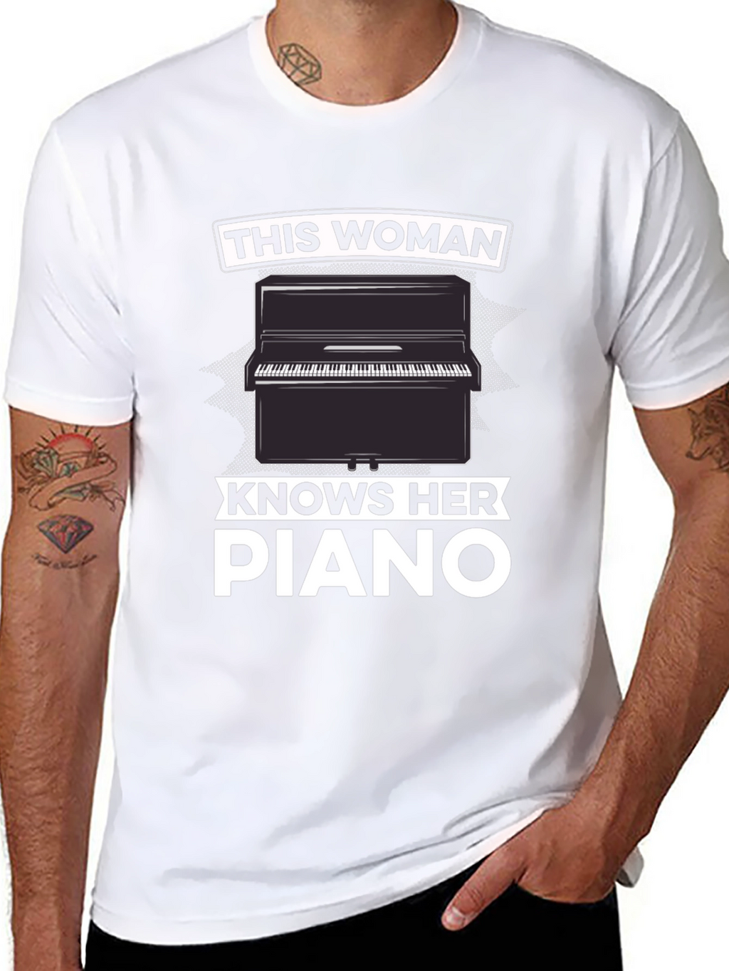 Woman Knows Piano Black Graphic T-Shirt