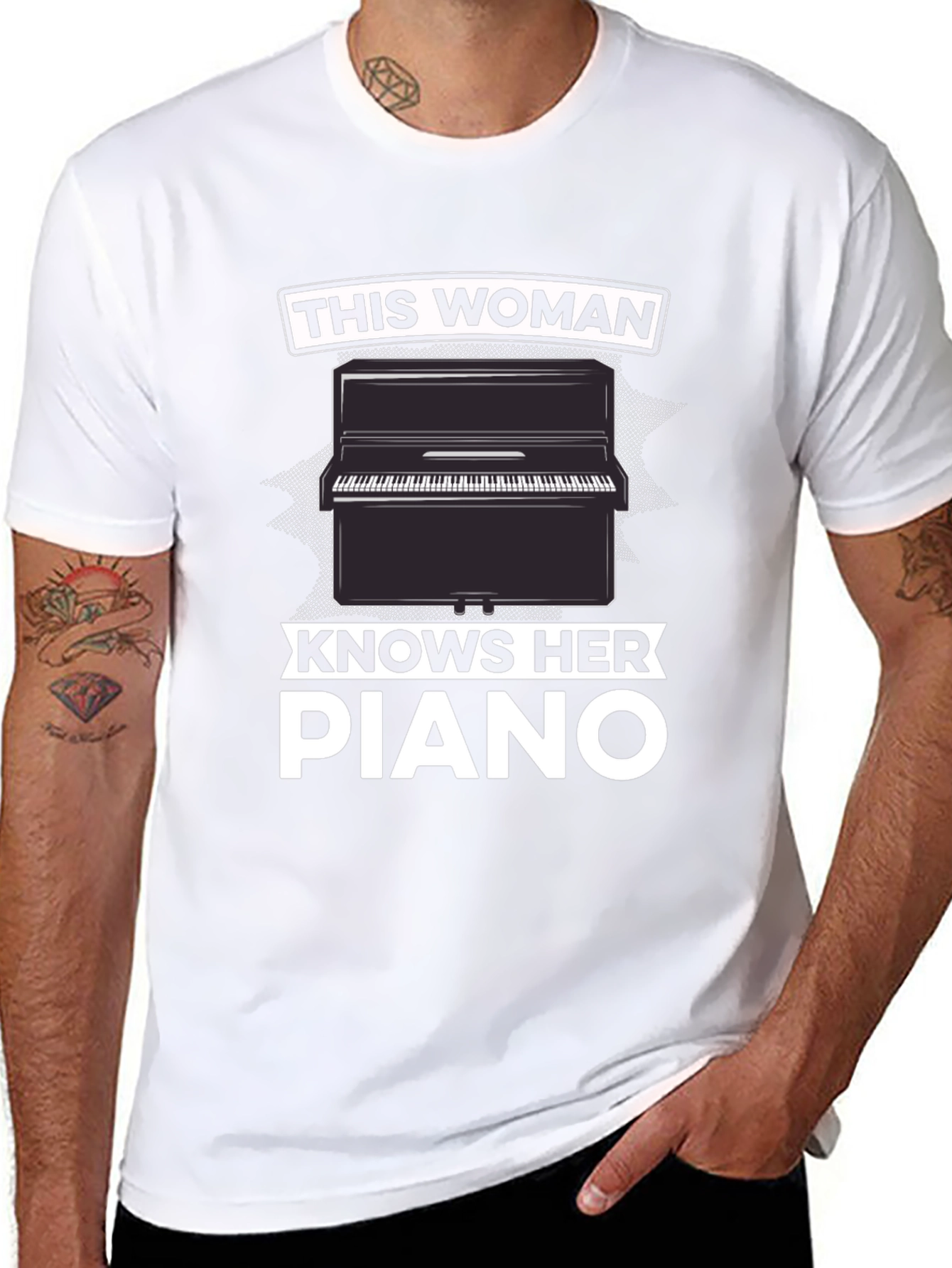 Woman Knows Piano Black Graphic T-Shirt