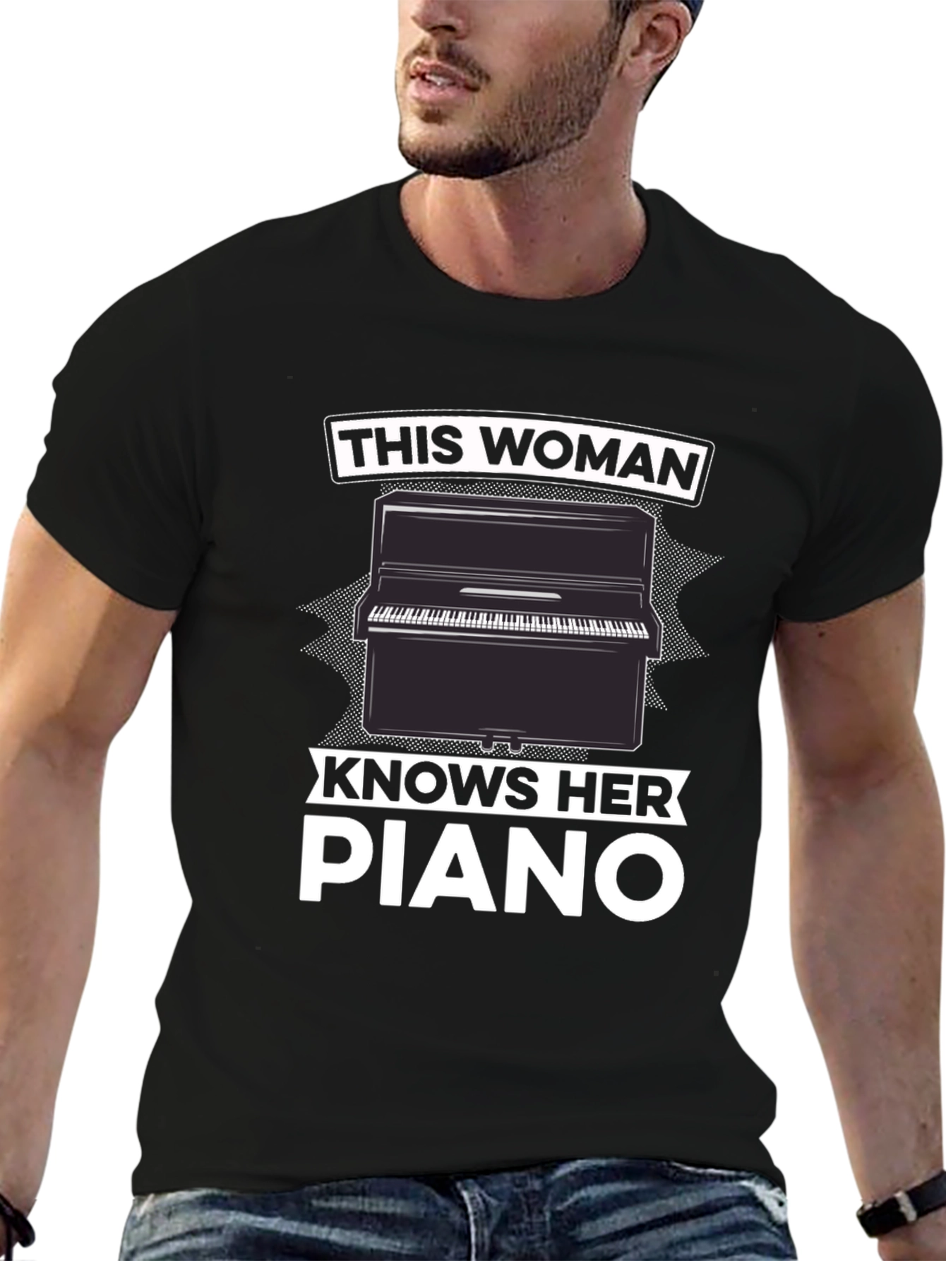 Woman Knows Piano Black Graphic T-Shirt