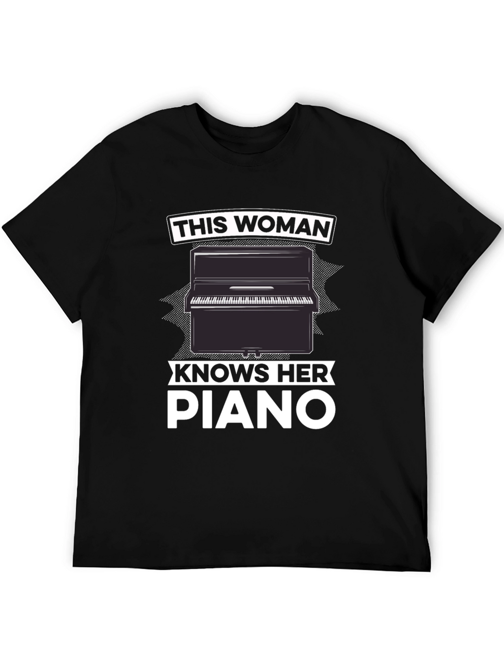 Woman Knows Piano Black Graphic T-Shirt