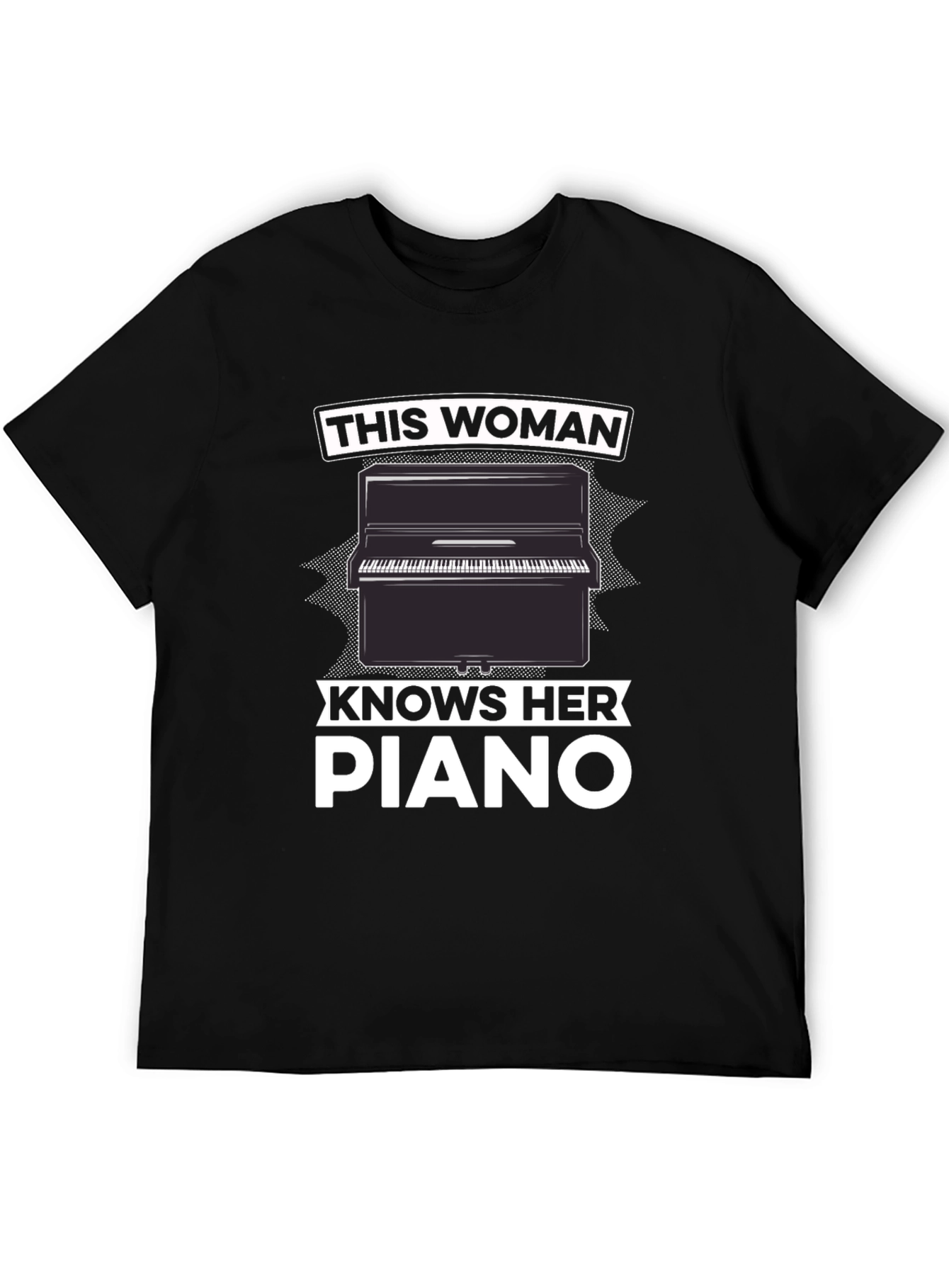 Woman Knows Piano Black Graphic T-Shirt