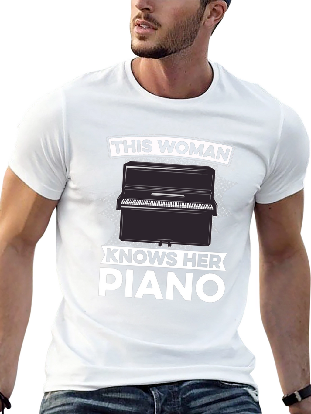 Woman Knows Piano Black Graphic T-Shirt