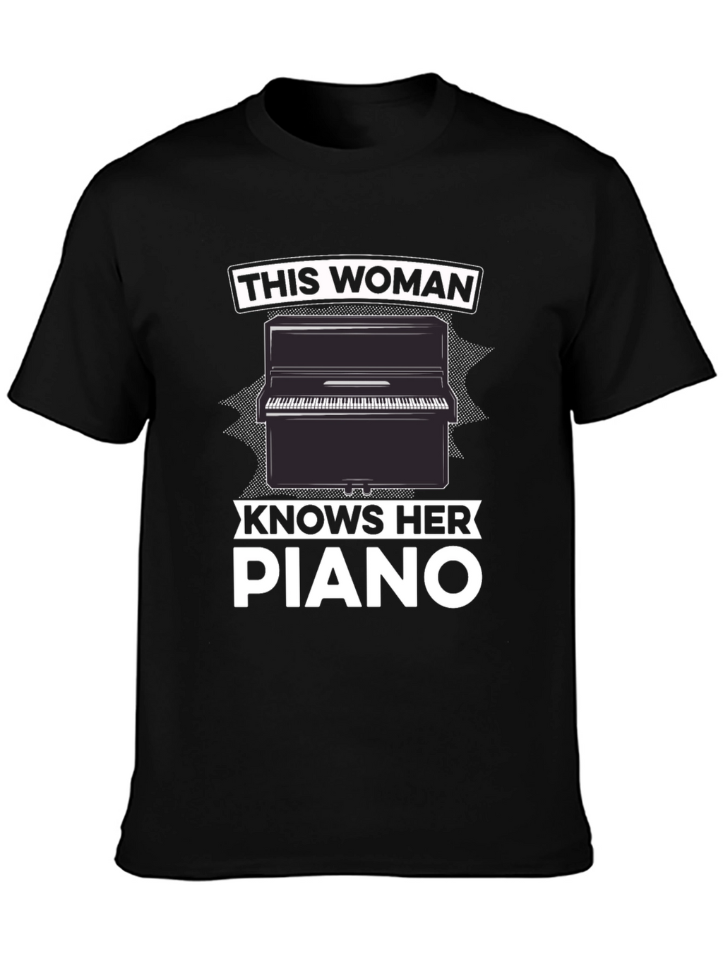 Woman Knows Piano Black Graphic T-Shirt