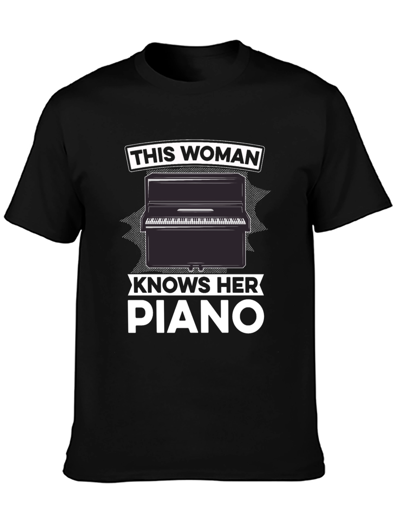 Woman Knows Piano Black Graphic T-Shirt