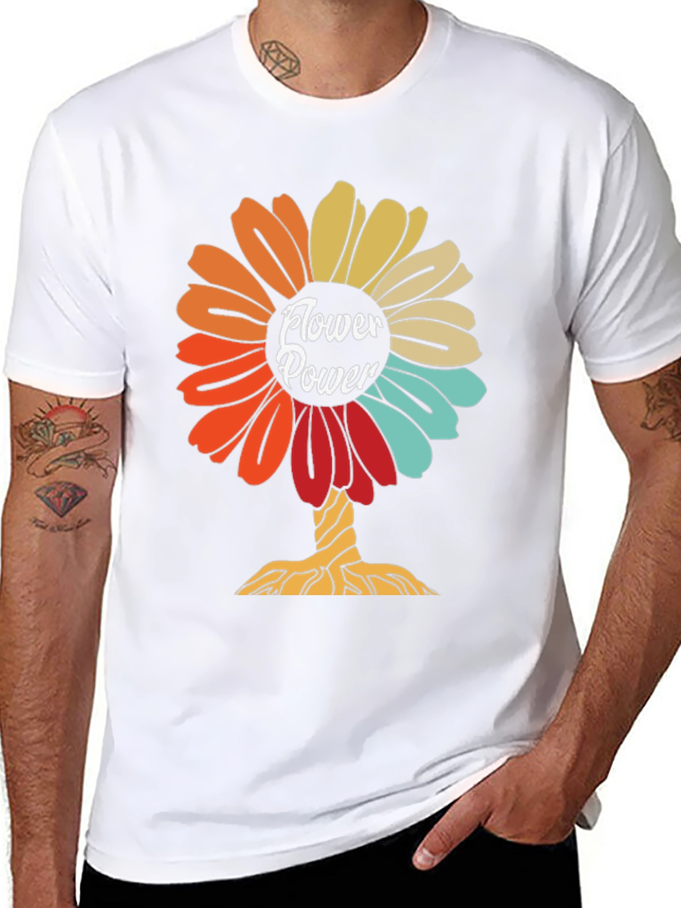 Flower Power Graphic Tee - Retro Design Soft Cotton