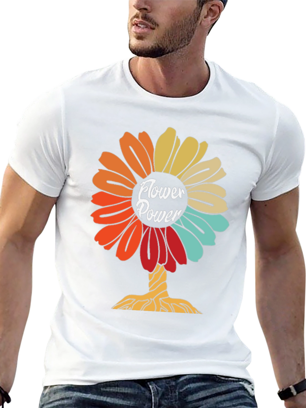 Flower Power Graphic Tee - Retro Design Soft Cotton