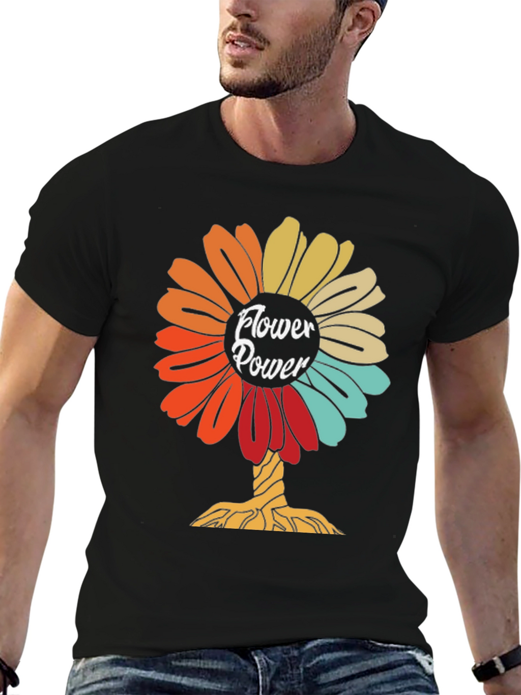 Flower Power Graphic Tee - Retro Design Soft Cotton