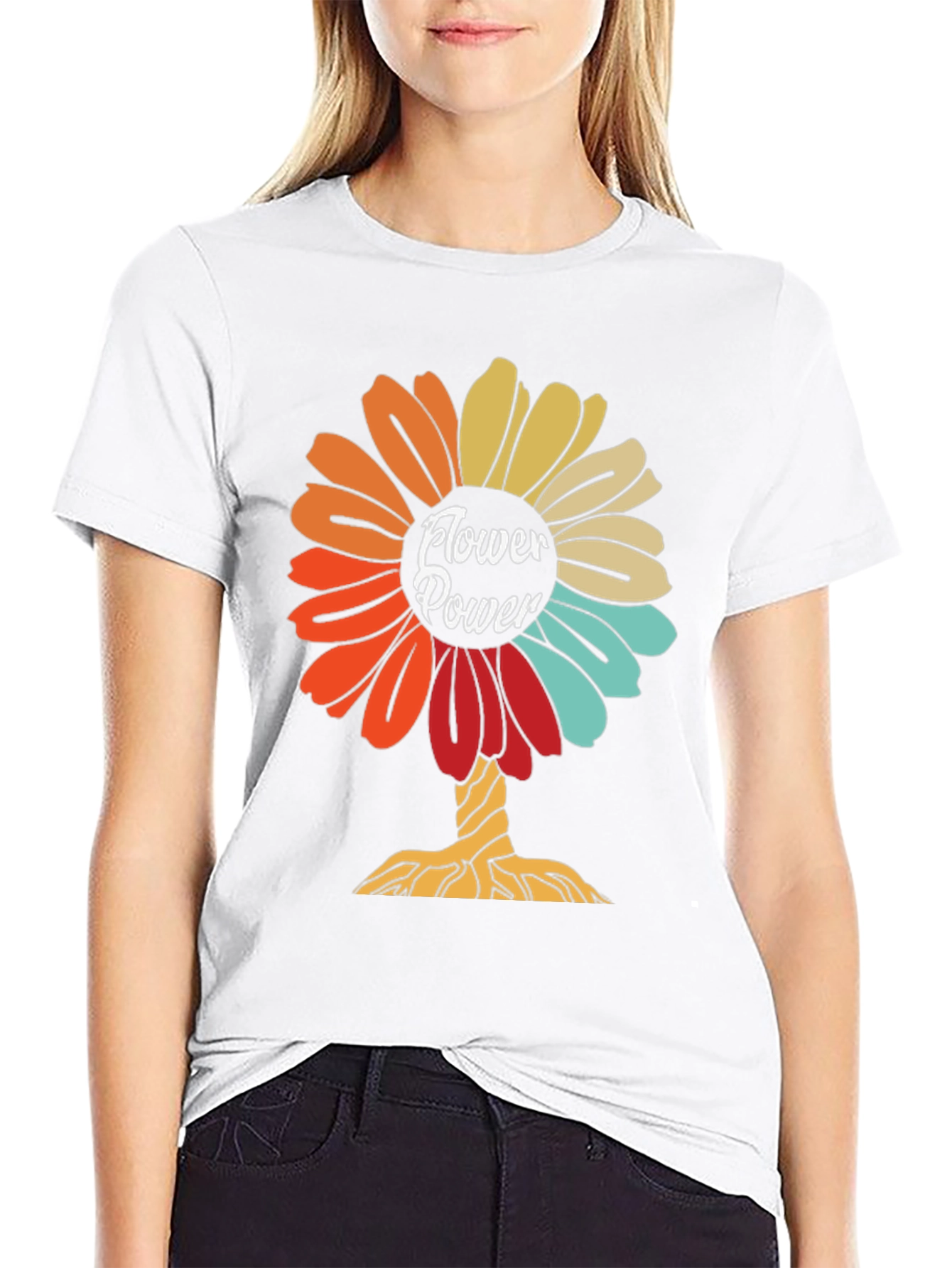 Flower Power Graphic Tee - Retro Design Soft Cotton