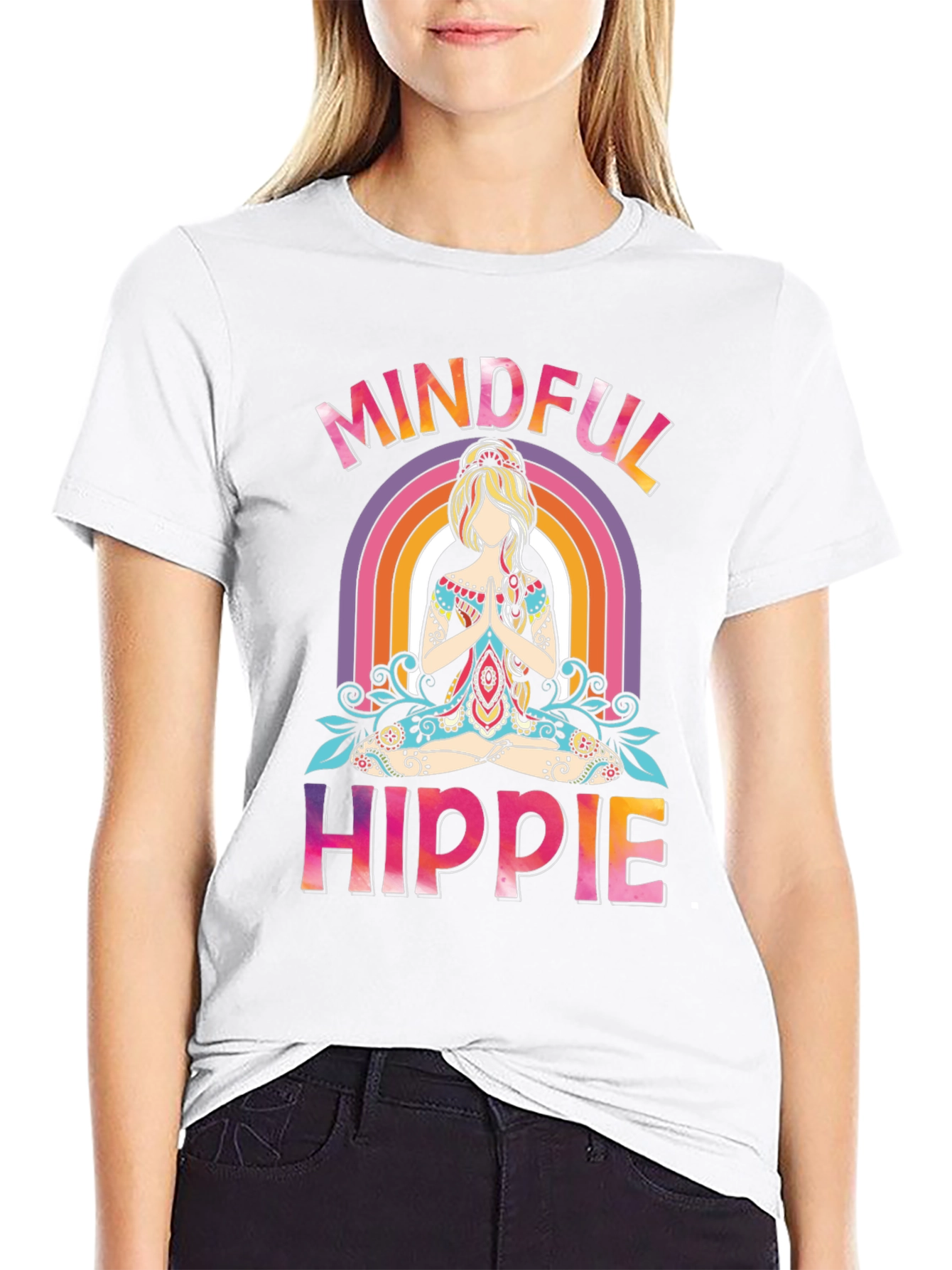 Mindful Hippie Graphic Tee - Rainbow Yoga Shirt