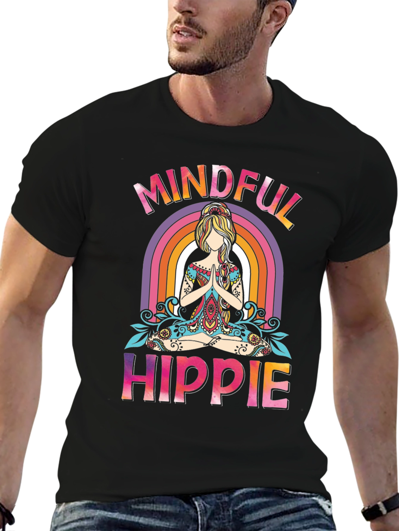 Mindful Hippie Graphic Tee - Rainbow Yoga Shirt