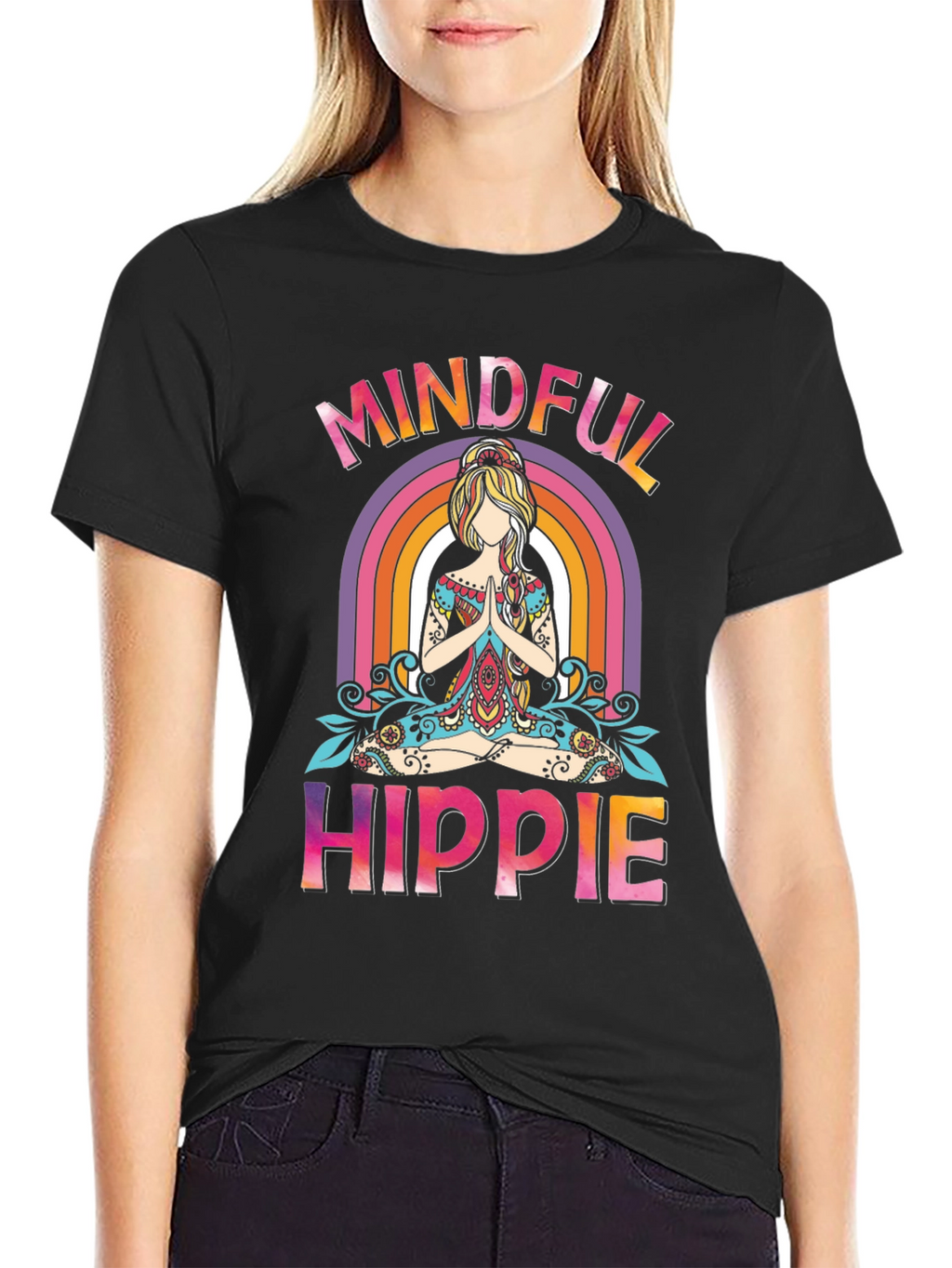 Mindful Hippie Graphic Tee - Rainbow Yoga Shirt