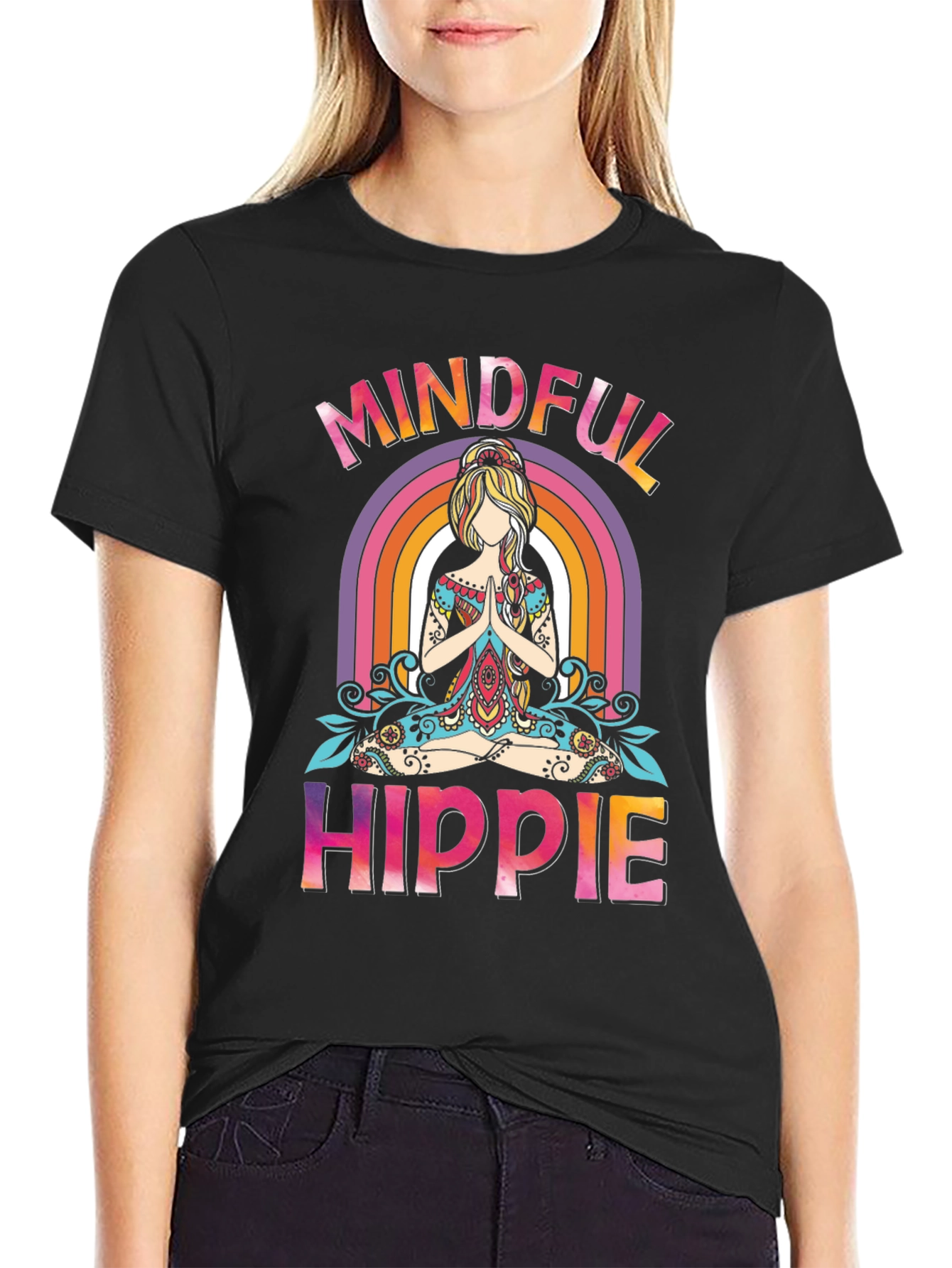 Mindful Hippie Graphic Tee - Rainbow Yoga Shirt
