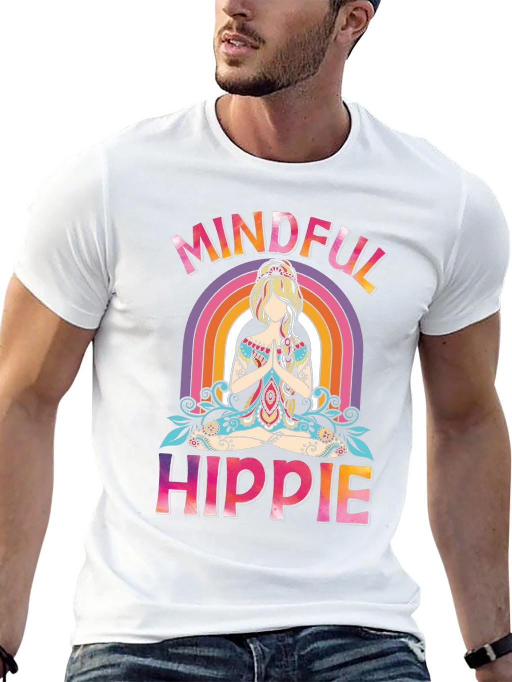 Mindful Hippie Graphic Tee - Rainbow Yoga Shirt