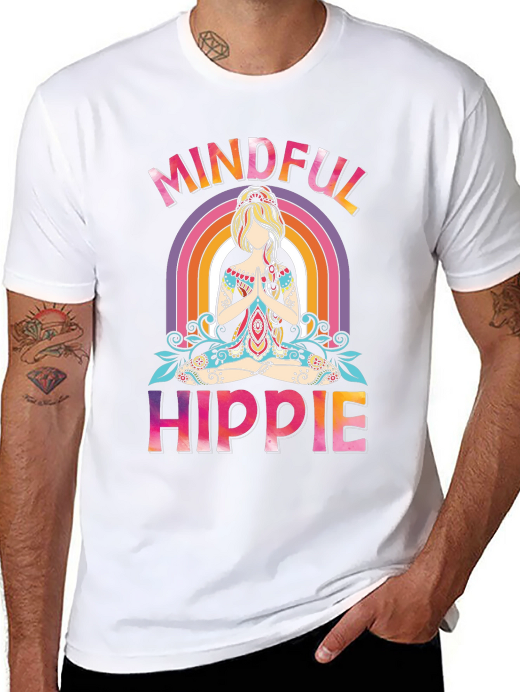 Mindful Hippie Graphic Tee - Rainbow Yoga Shirt