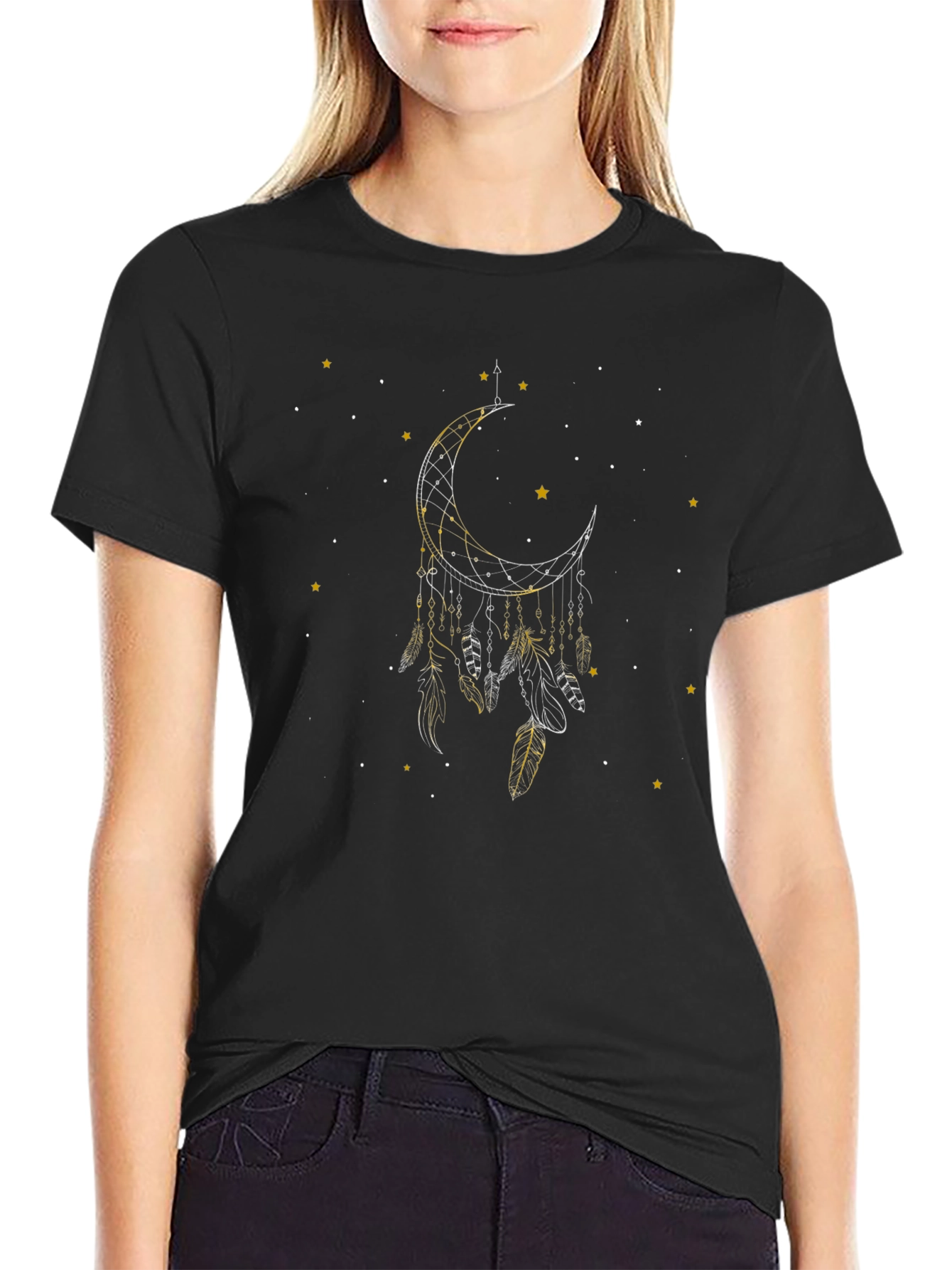 Dreamcatcher Moon Graphic Black T-Shirt