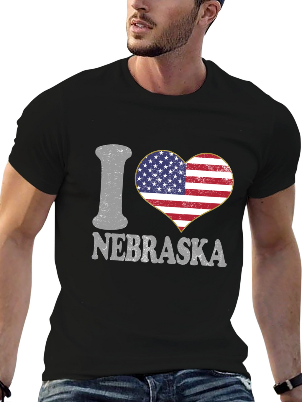 I Love Nebraska American Flag Heart Graphic Tee