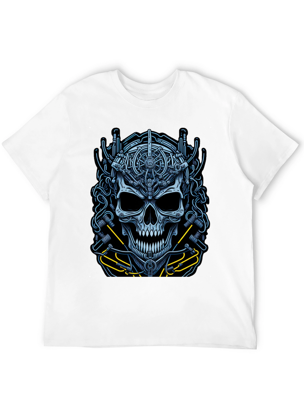 Mechanical Skull Graphic Tee - Cyberpunk Style Shirt