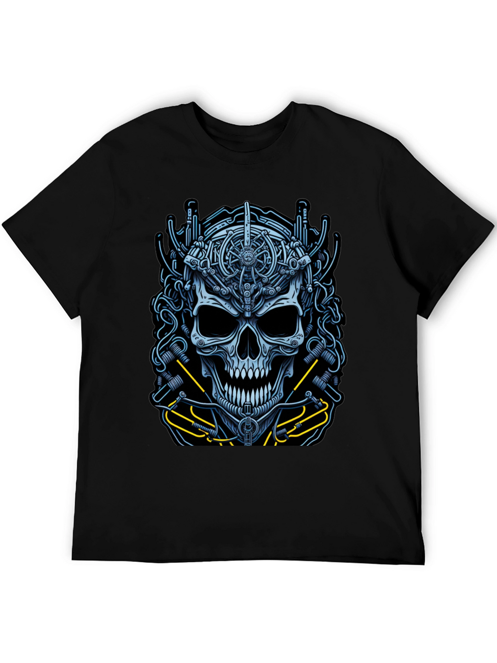 Mechanical Skull Graphic Tee - Cyberpunk Style Shirt