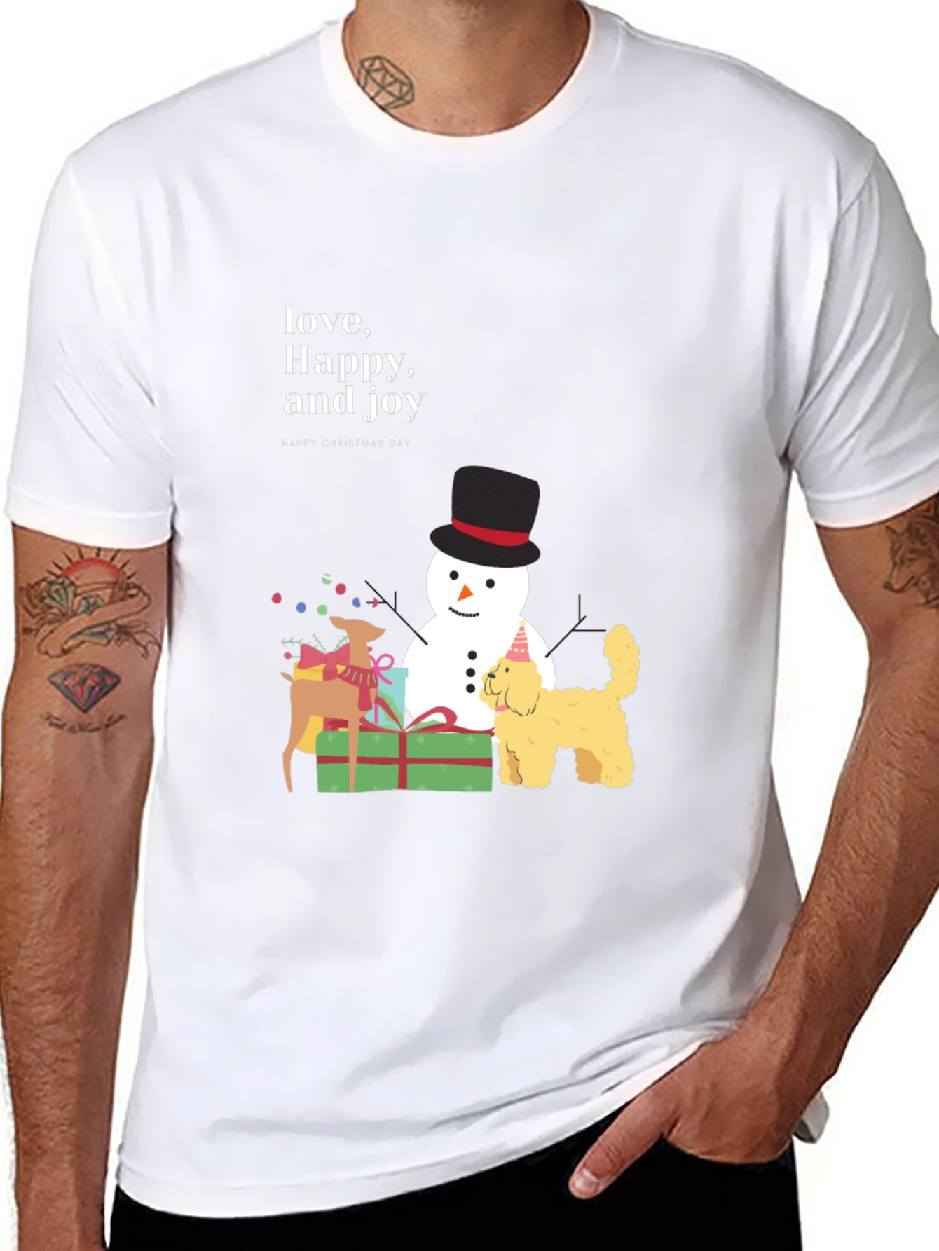Festive Joy T-Shirt: Love Happy and Joy